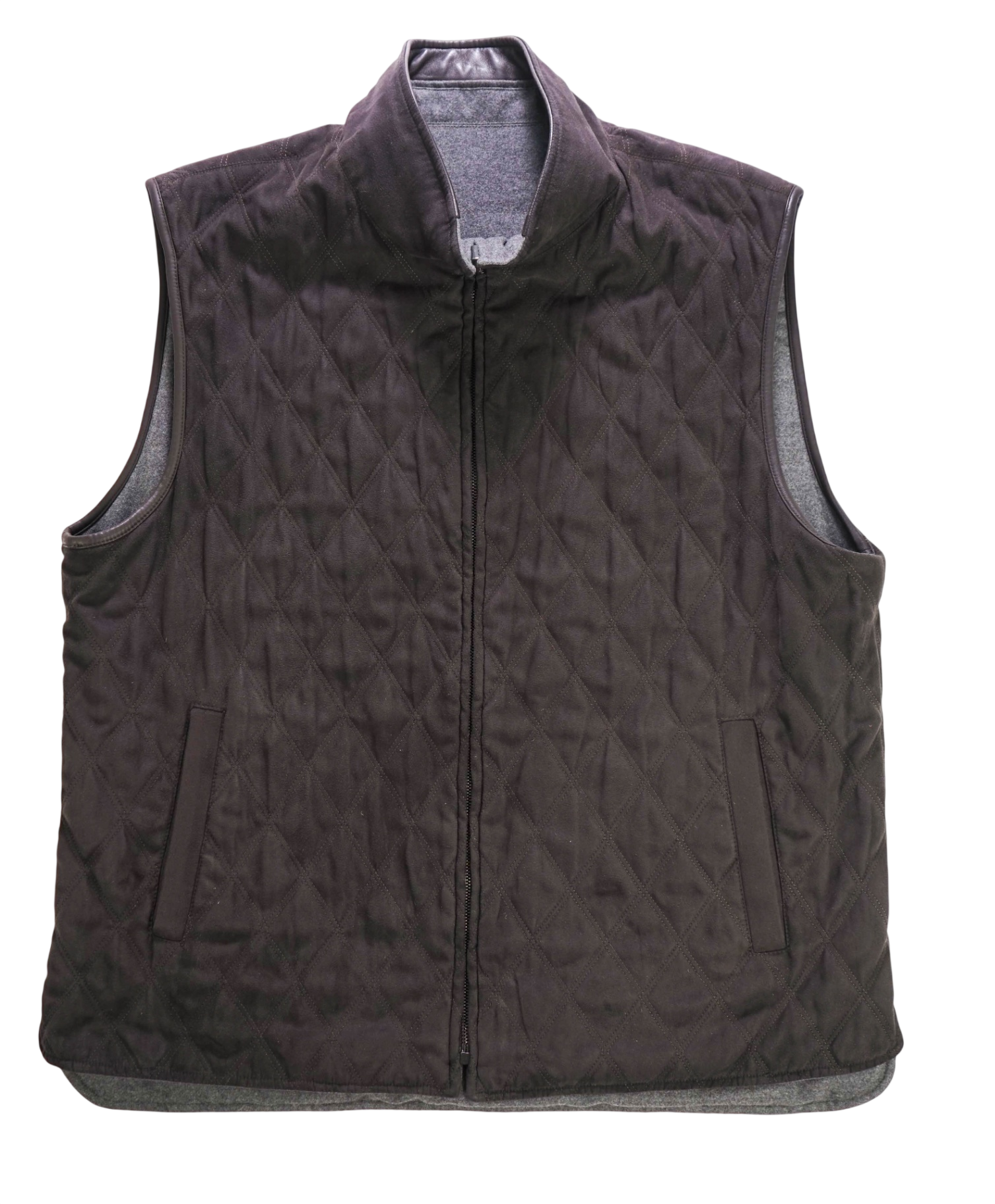 $1,595 CORNELIANI - Brown Quilted Extrafine Leather Reversible Vest - 44R