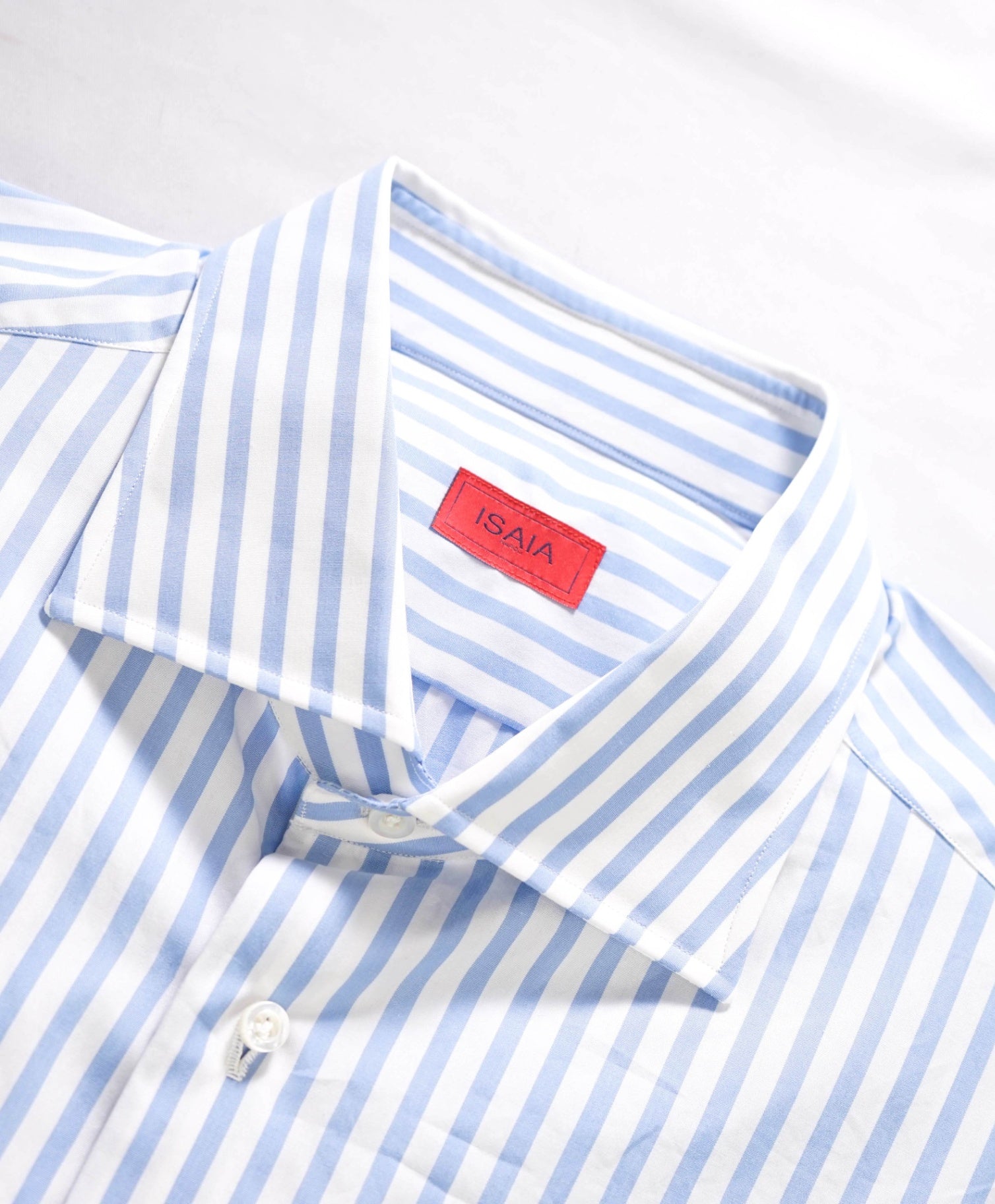 $730 ISAIA - Blue Stripe Cotton Shirt - 17.5 | 44