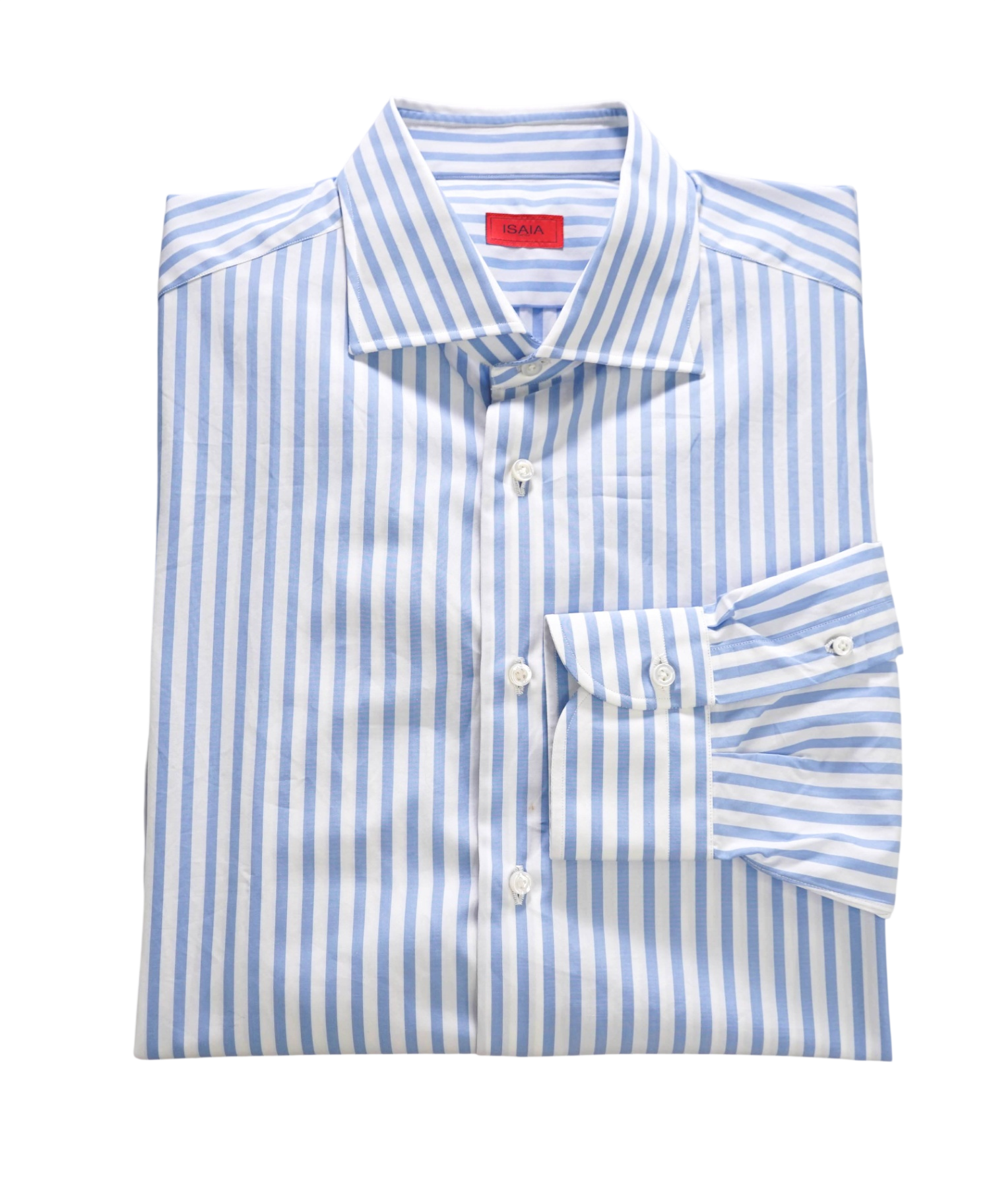 $730 ISAIA - Blue Stripe Cotton Shirt - 17.5 | 44