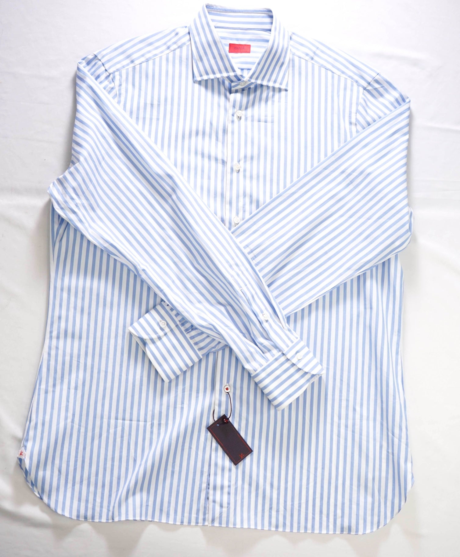 $730 ISAIA - Blue Stripe Cotton Shirt - 17.5 | 44