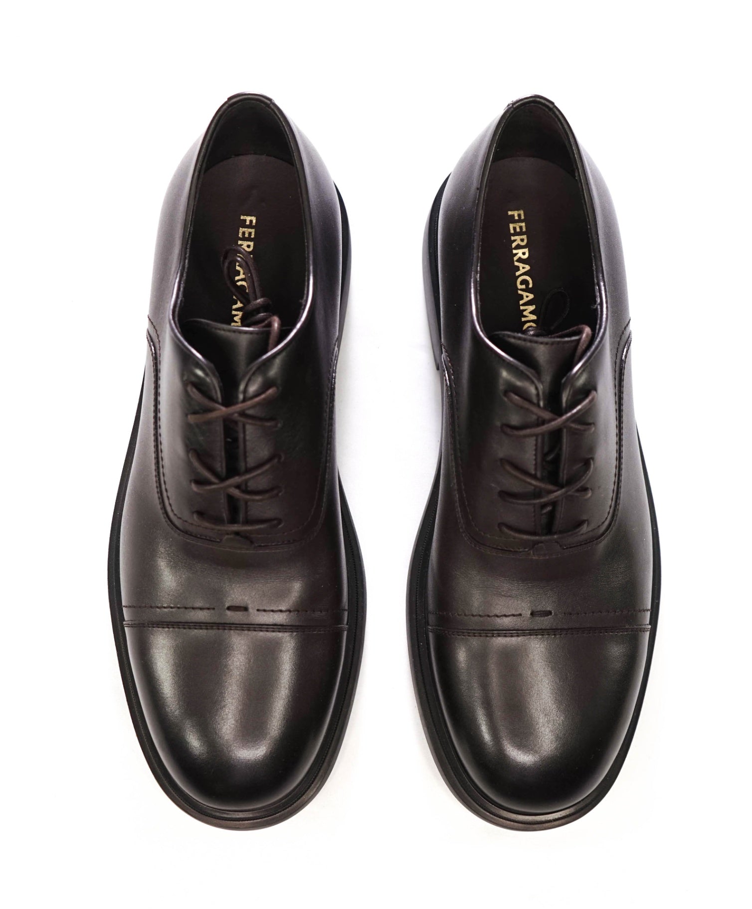 $1,090 FERRAGAMO - Brown Leather Lug-Sole Oxfords - 9.5 EE