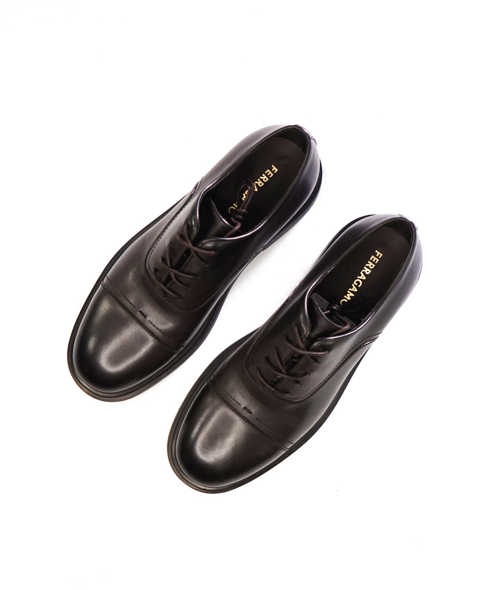 $1,090 FERRAGAMO - Brown Leather Lug-Sole Oxfords - 9.5 EE