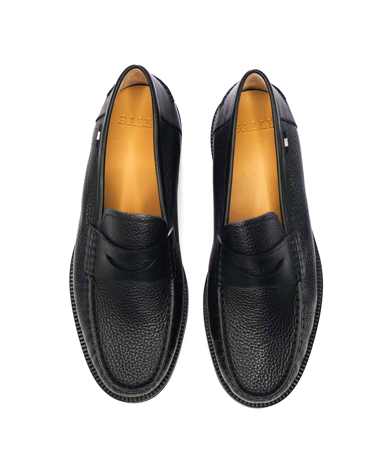 $550 BALLY - Black Pebble Leather "NOAH" Lug-Sole Loafers - US 8 (7UK)