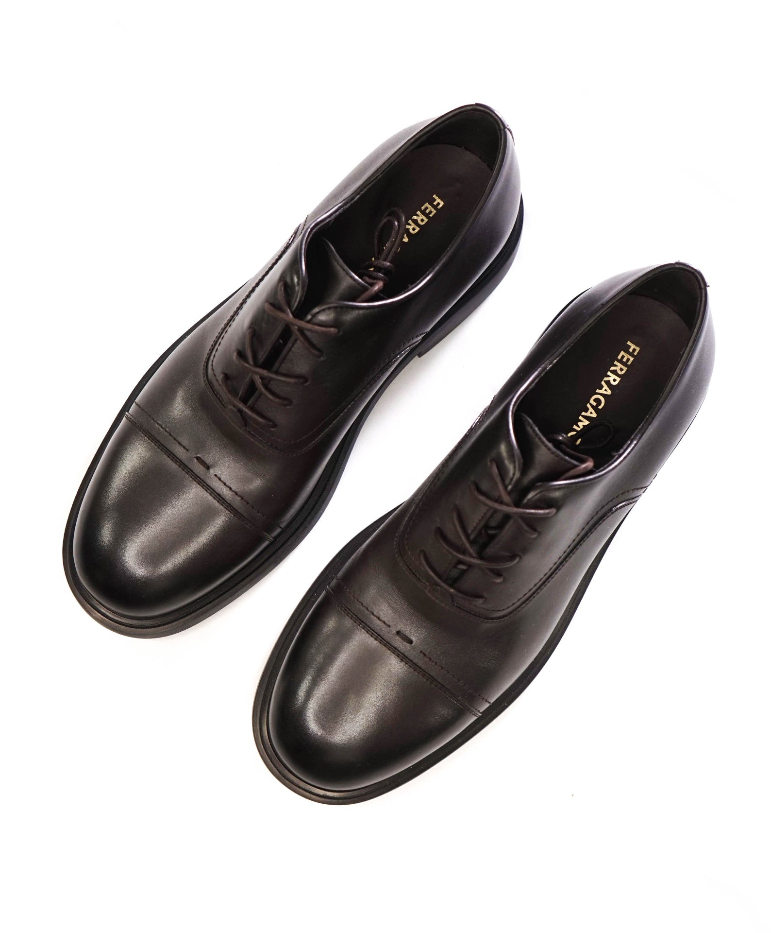 $1,090 FERRAGAMO - Brown Leather Lug-Sole Oxfords - 9.5 EE