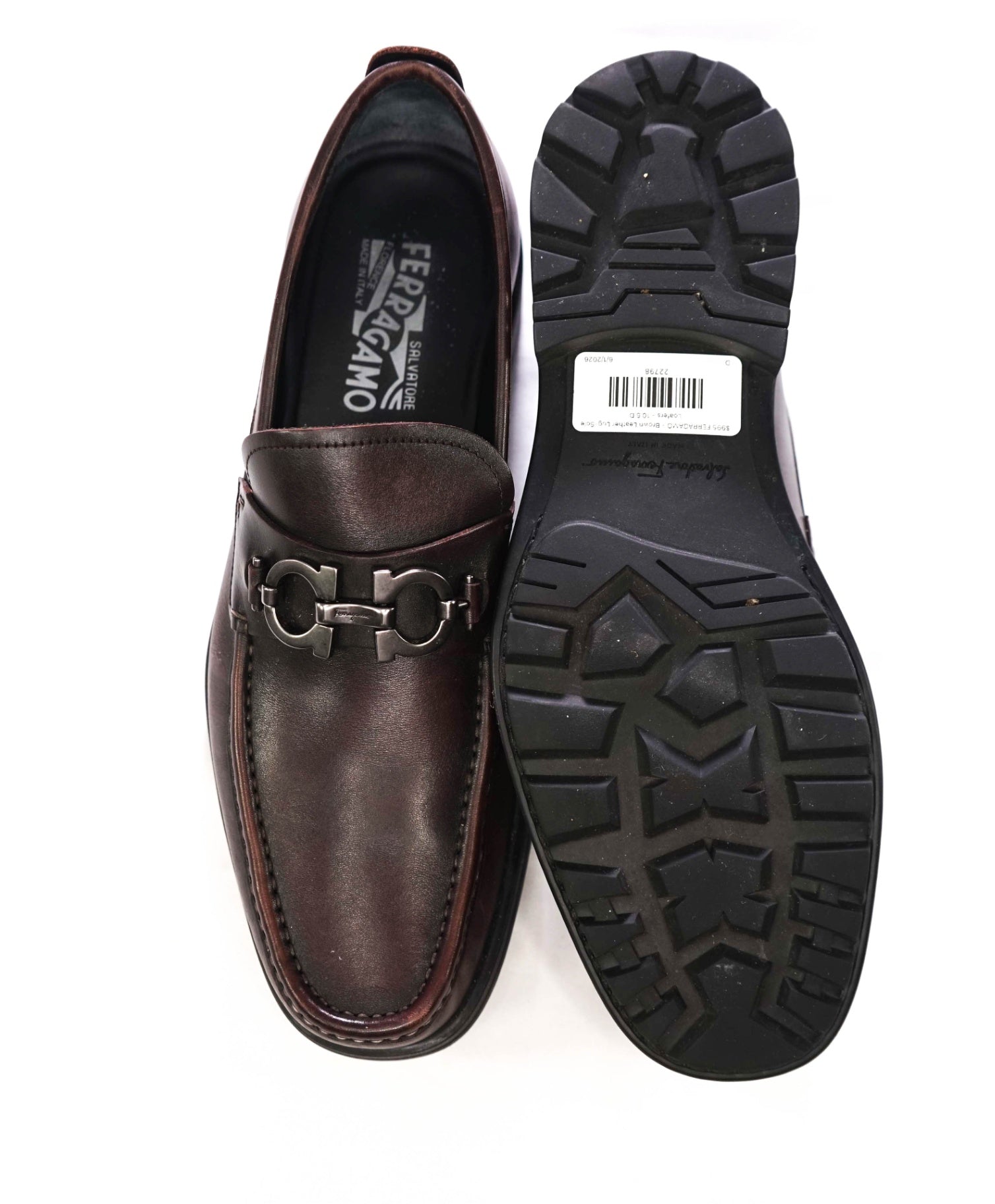 $995 FERRAGAMO - Brown MASTER Leather Lug-Sole Loafers - 10.5 D