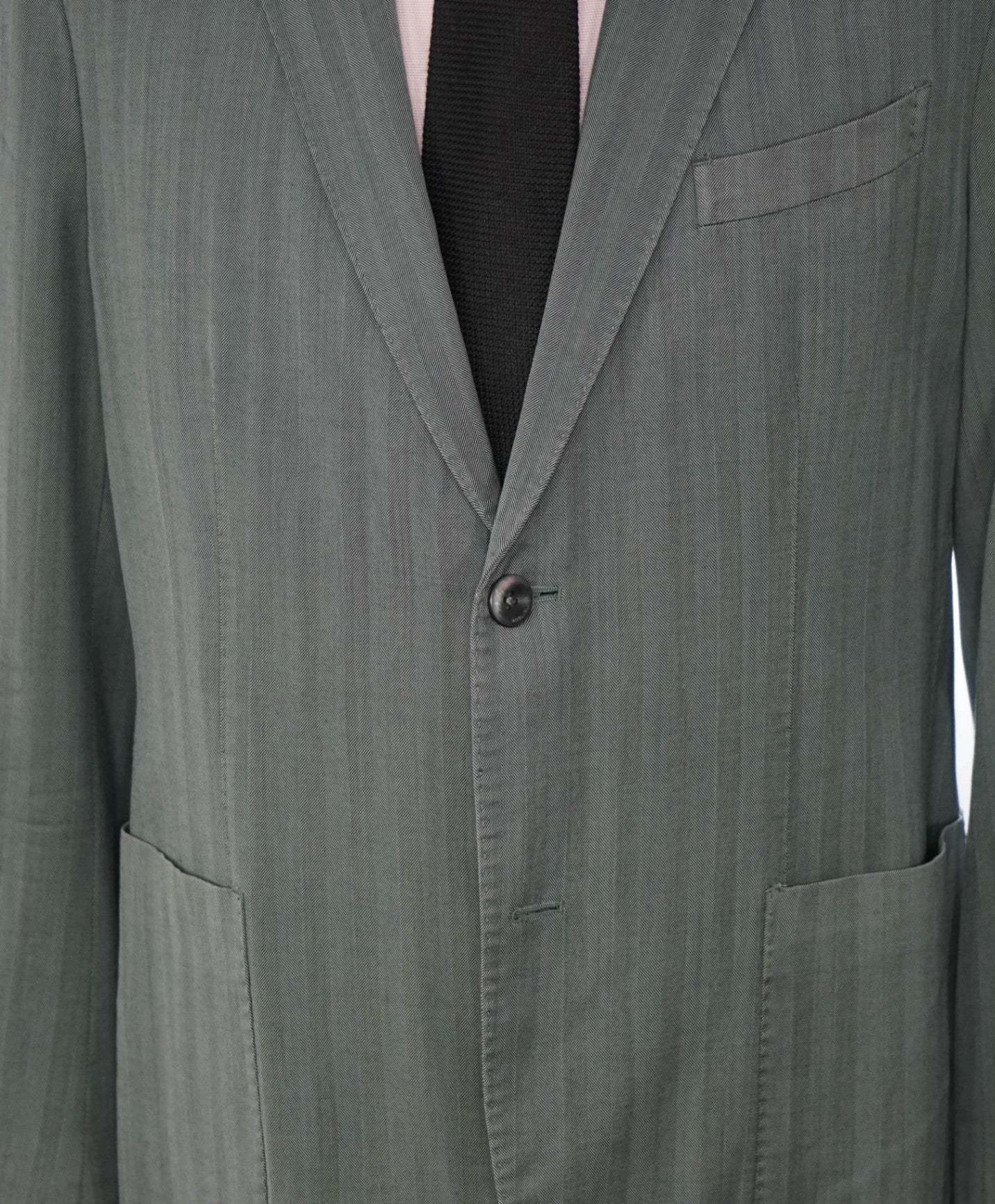 $1,595 BOGLIOLI - Green Herringbone Wool Blazer - 40R