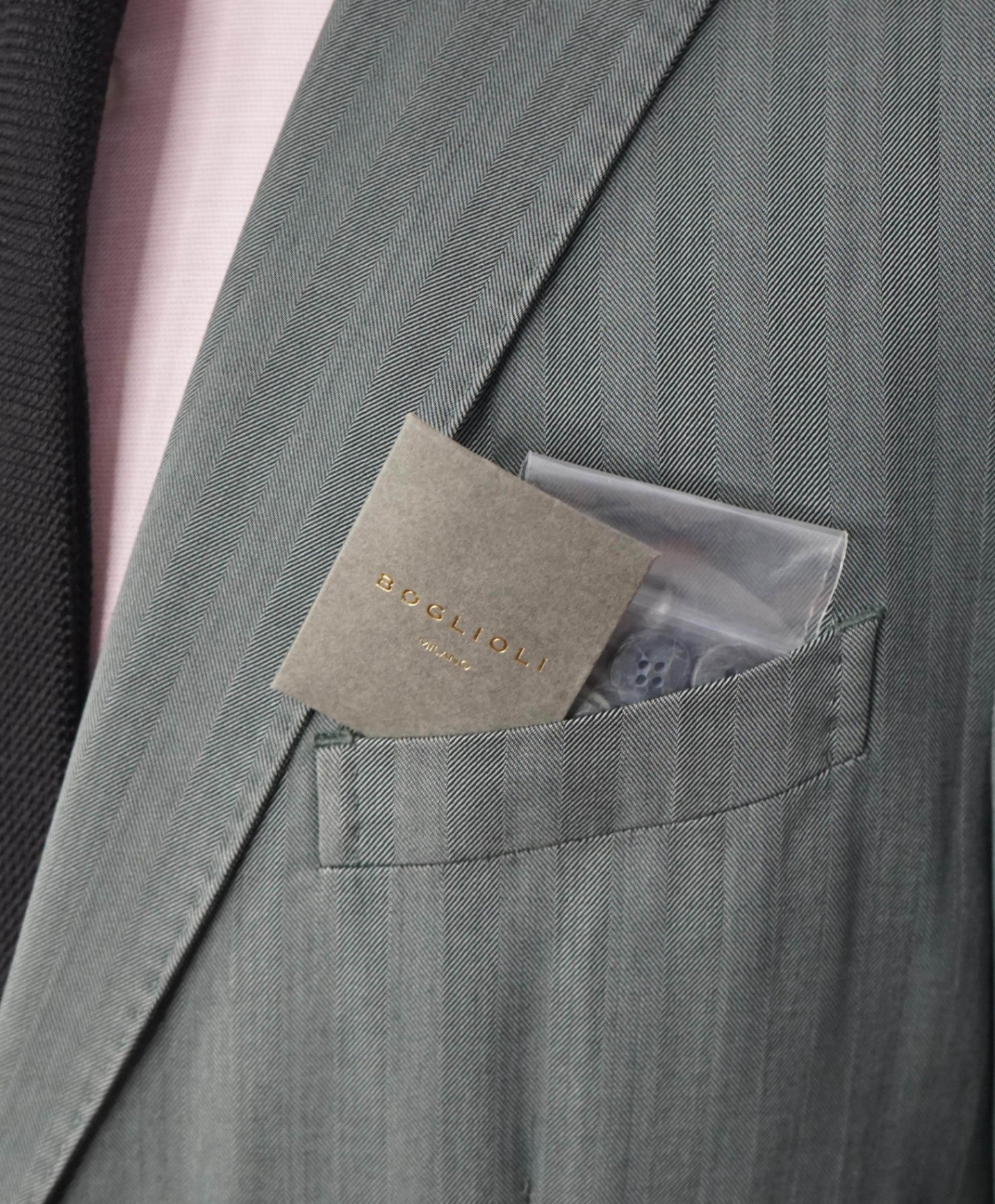 $1,595 BOGLIOLI - Green Herringbone Wool Blazer - 40R