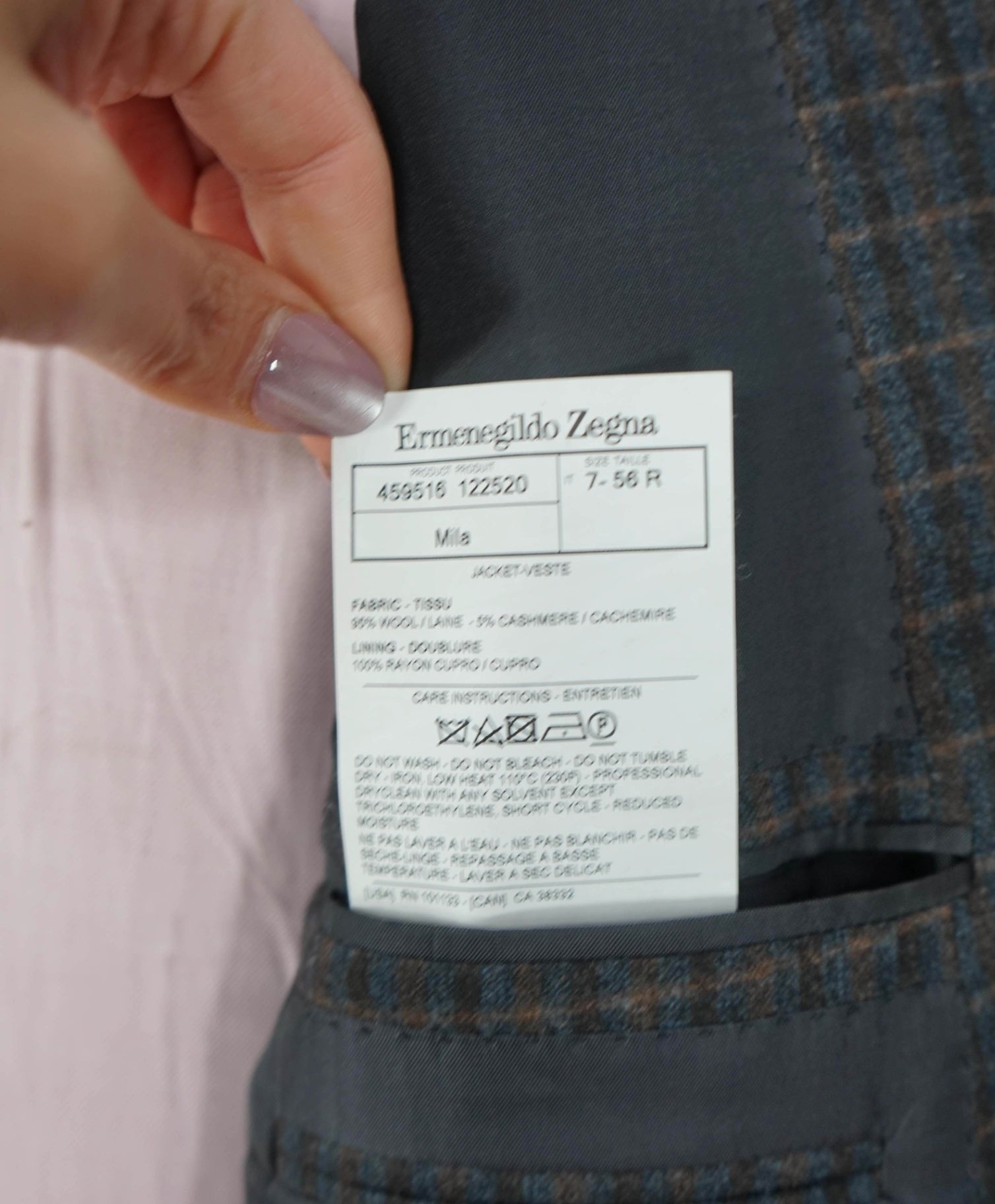 $3,690 ZEGNA - Navy/Brown Plaid Wool/Cashmere Sport Jacket - 46R