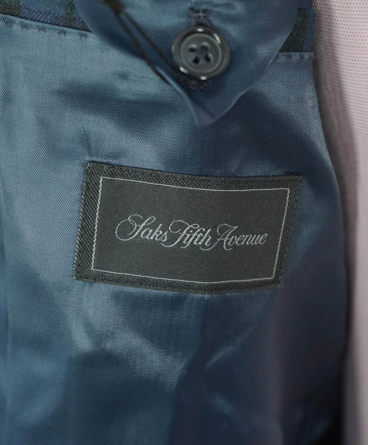 SAKS FIFTH AVENUE - Navy/Green Plaid Wool Blazer - 44L