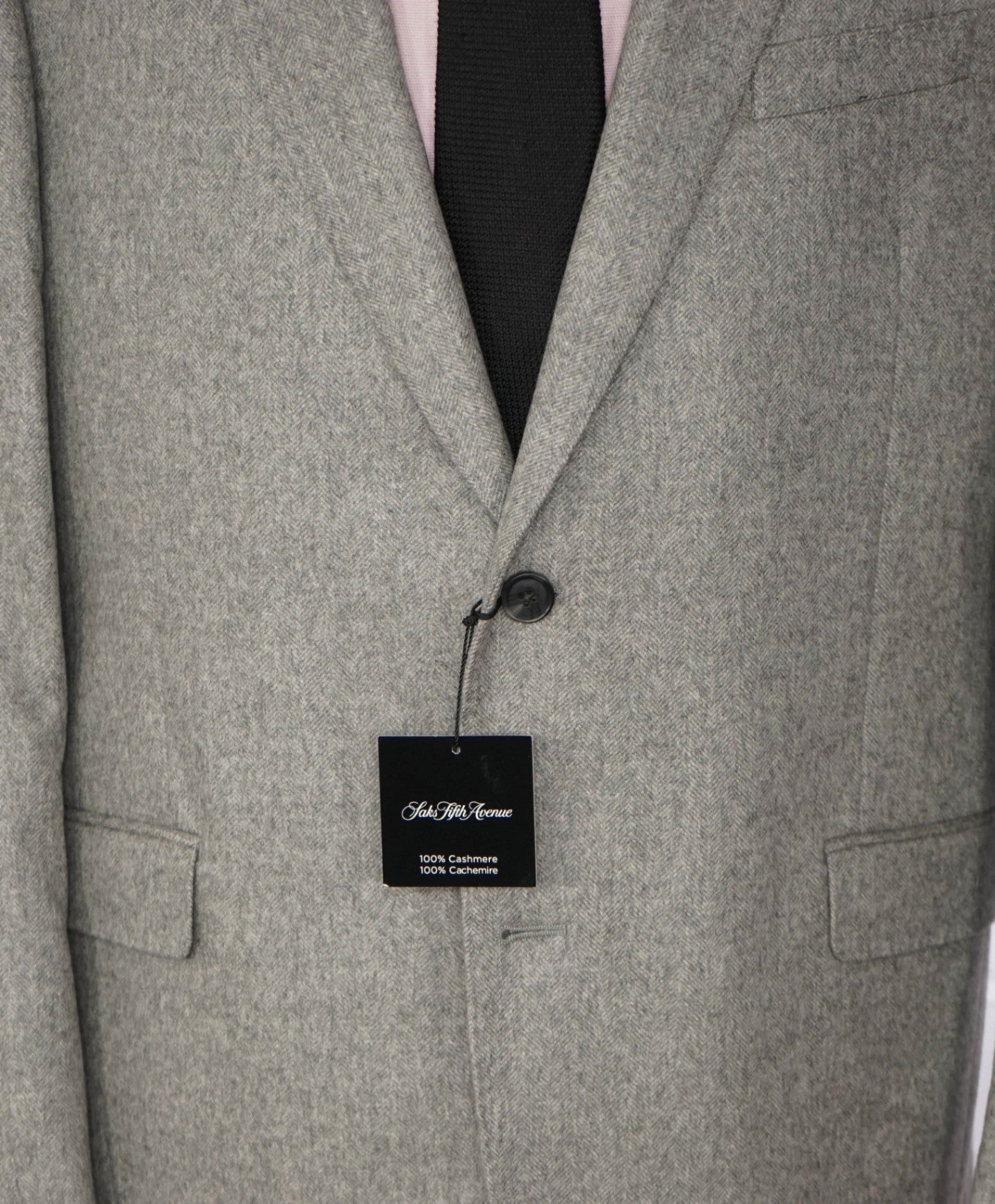 $1,295 SAKS 5TH AVE - Light Gray Herringbone Cashmere Blazer - 44R