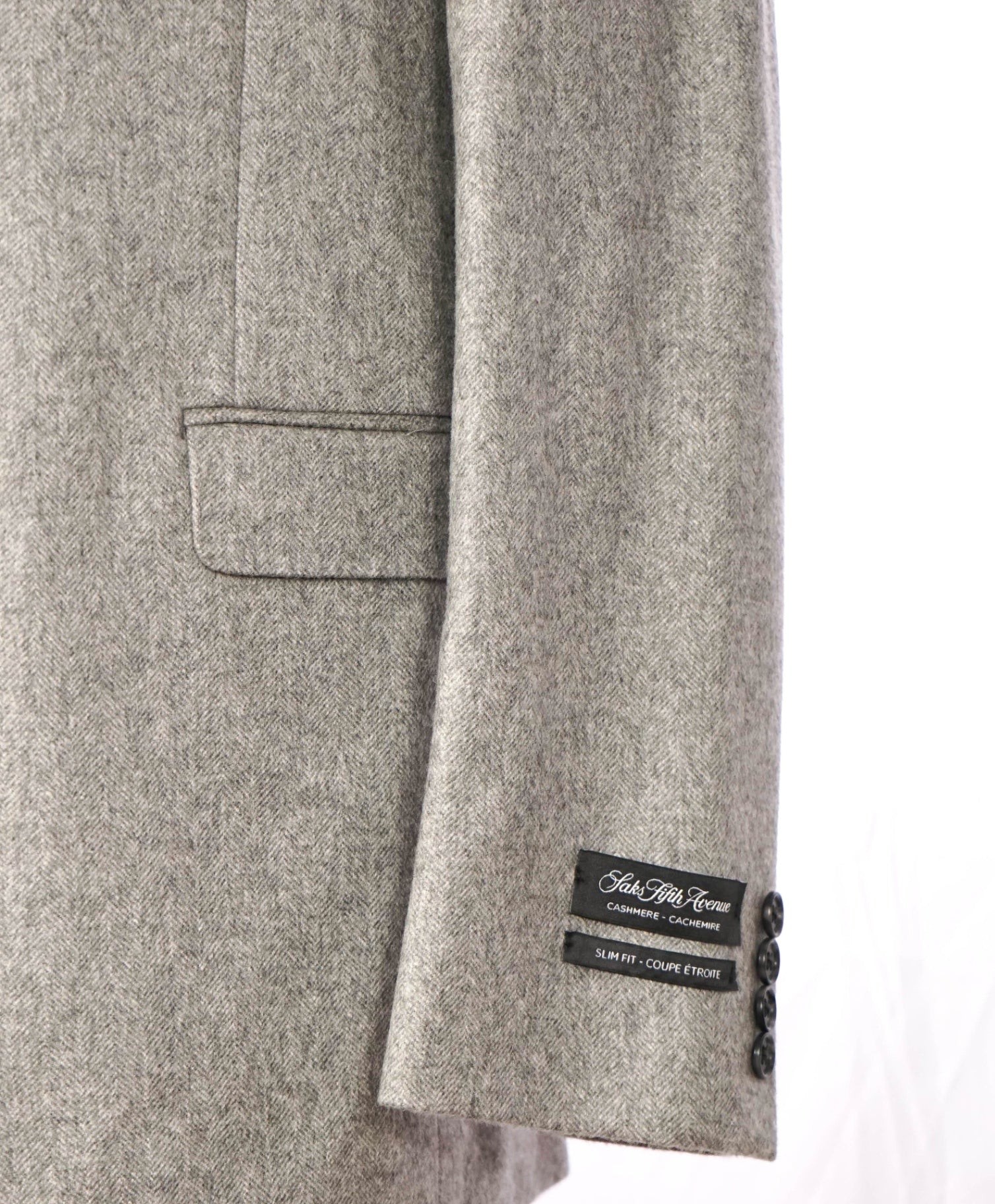 $1,295 SAKS 5TH AVE - Light Gray Herringbone Cashmere Blazer - 44R