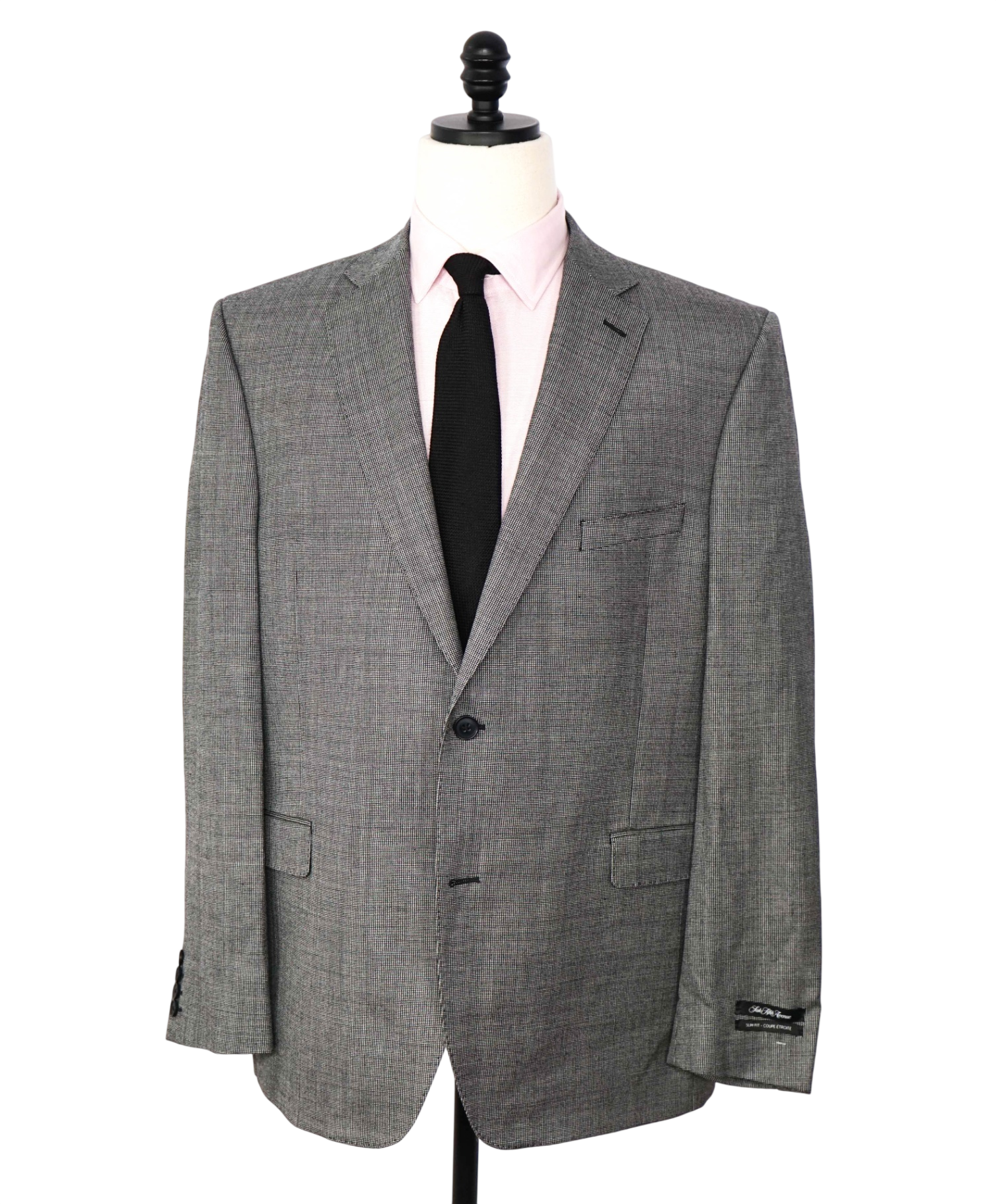 $995 SAKS 5TH AVE - Gray Micro Houndstooth Silk/Wool Blazer - 46R