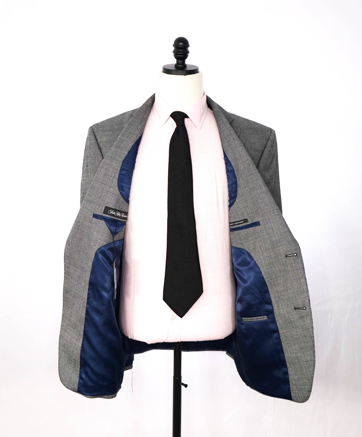 $995 SAKS 5TH AVE - Gray Micro Houndstooth Silk/Wool Blazer - 46R
