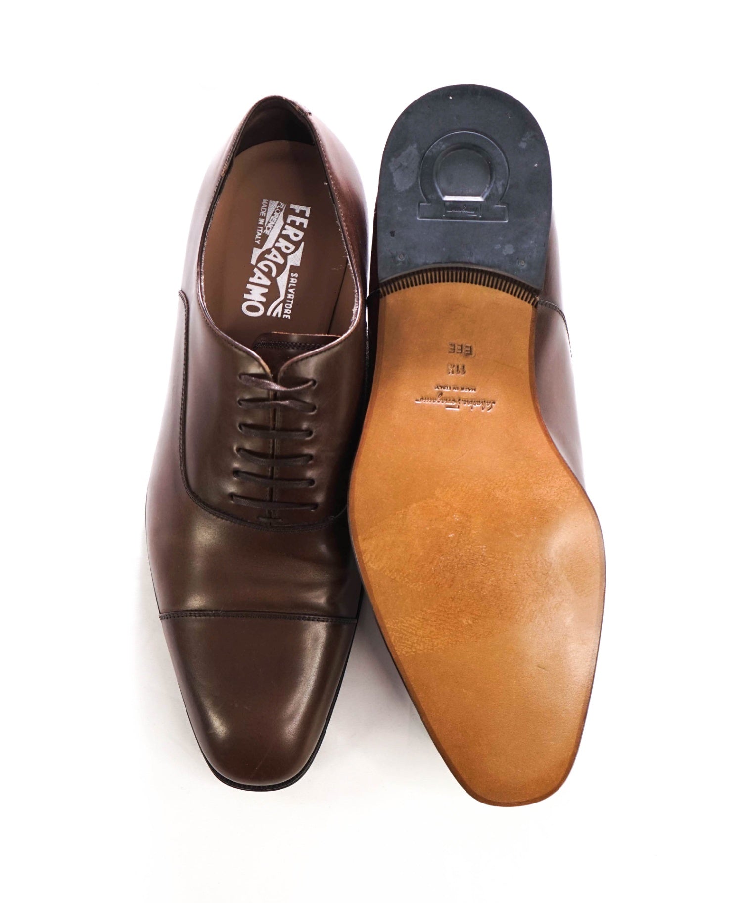 $1,090 FERRAGAMO - Brown Leather "GENOVA" Oxfords - 11.5 EEE