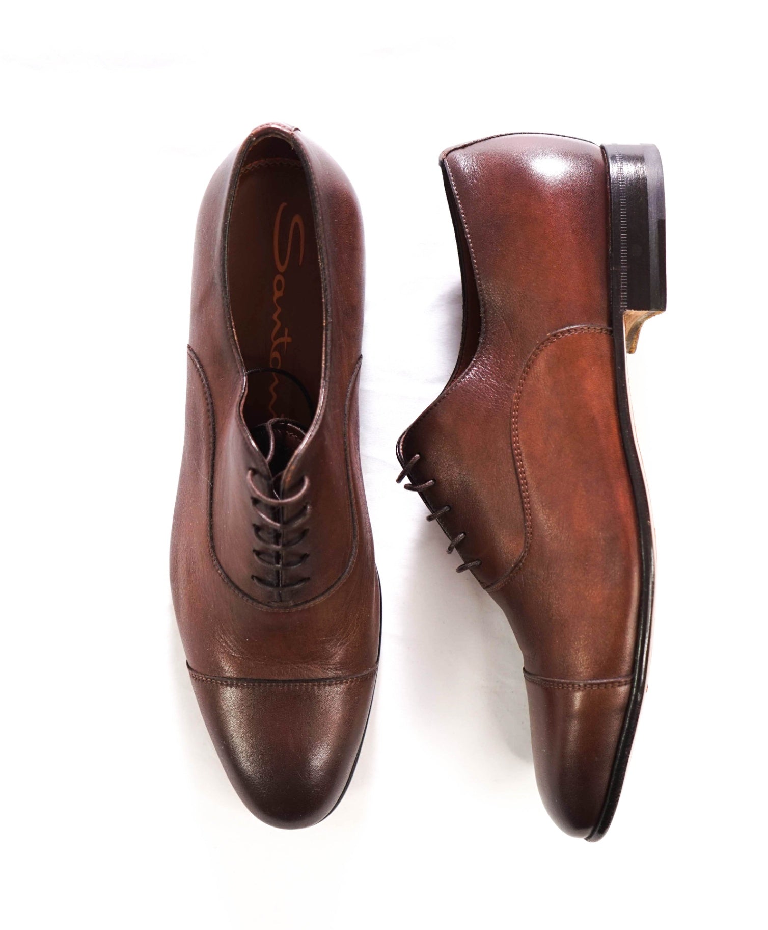 $795 SANTONI - Brown Leather Venetian Oxfords - US 10 (9UK)