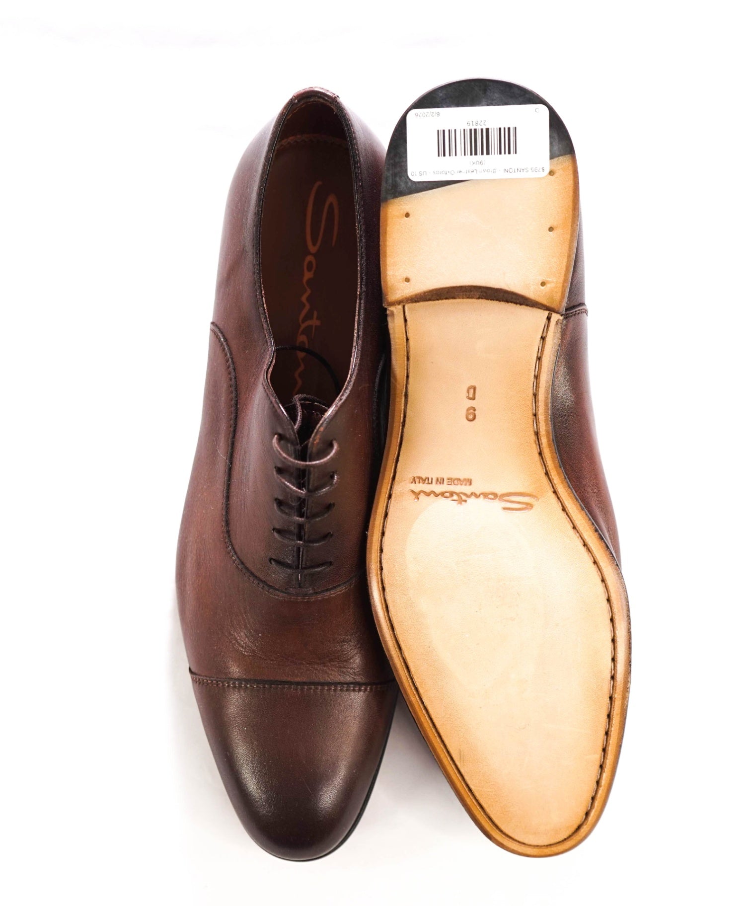 $795 SANTONI - Brown Leather Venetian Oxfords - US 10 (9UK)