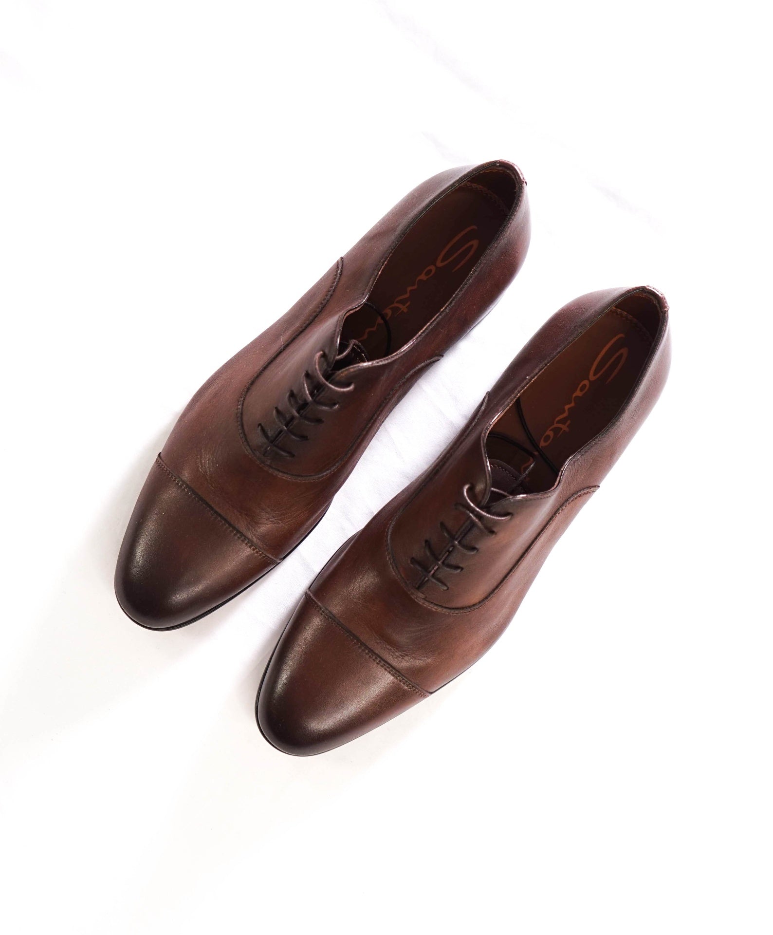 $795 SANTONI - Brown Leather Venetian Oxfords - US 10 (9UK)