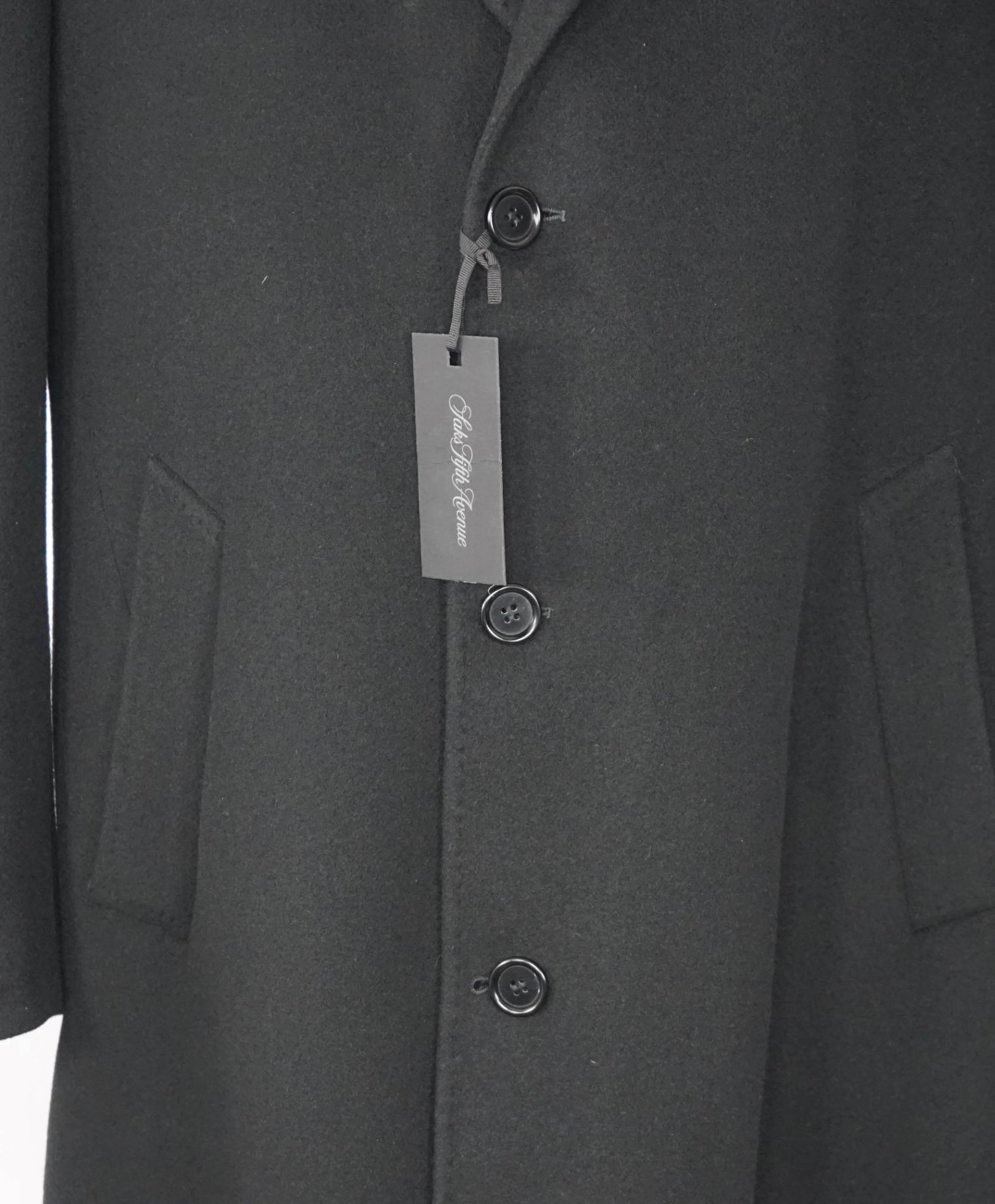 $1,998 SAKS FIFTH AVENUE - Black Cashmere Topcoat - 44R