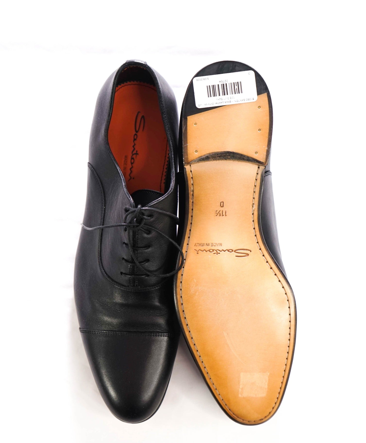 $1,080 SANTONI - Black Leather Venetian Oxfords - US 12.5 D (11.5UK)