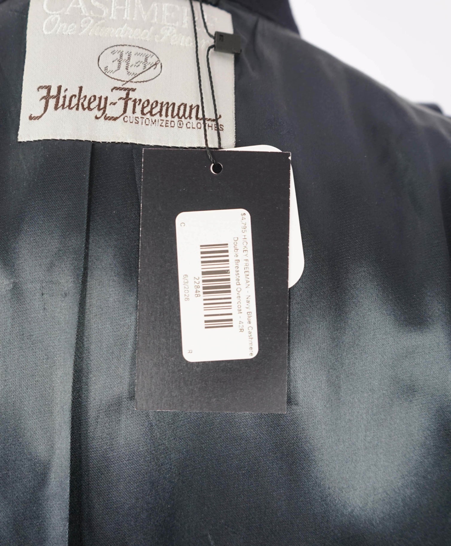 $1,795 HICKEY FREEMAN - Navy Cashmere CALF LENGTH Overcoat - 42R