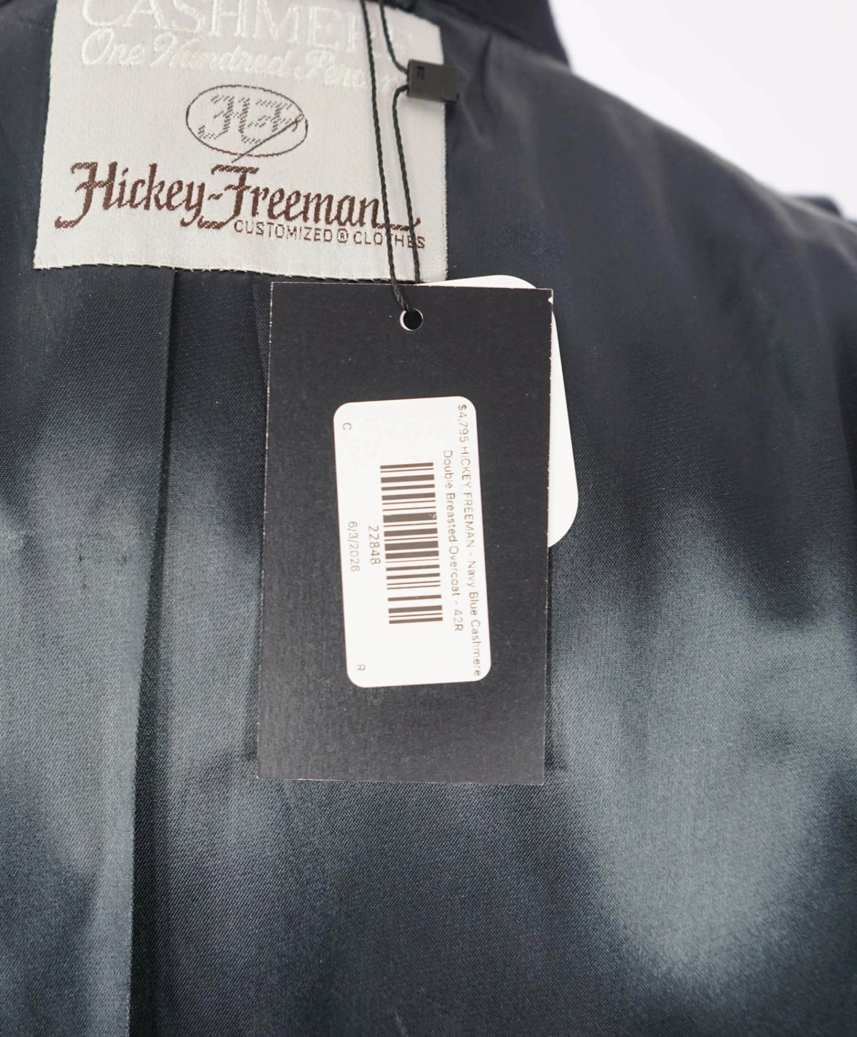 $4,795 HICKEY FREEMAN - Navy Cashmere CALF LENGTH Overcoat - 42R