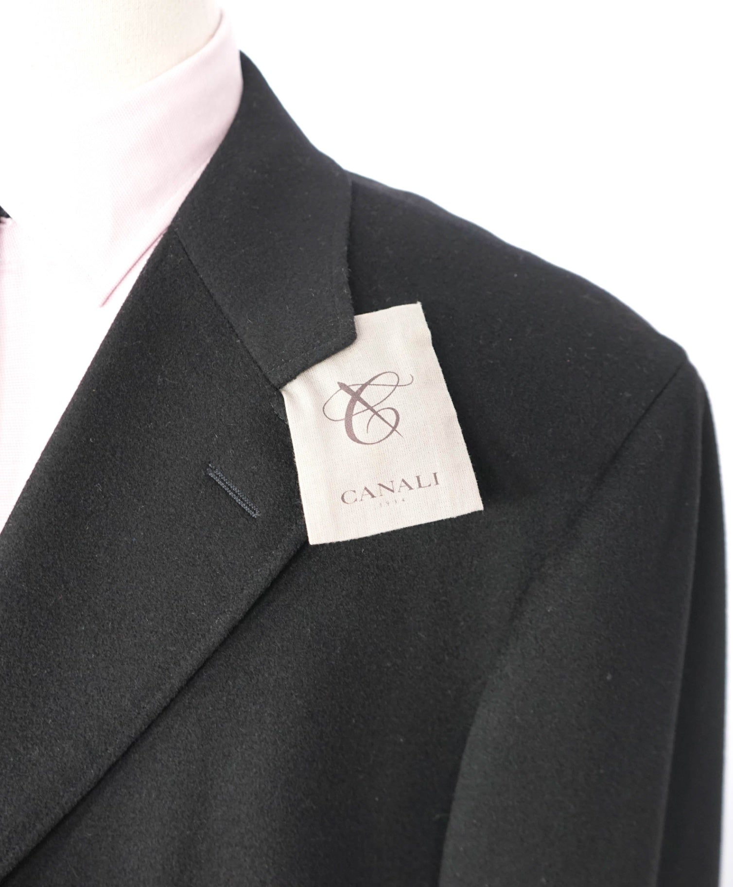 $3,550 CANALI - Solid Black Wool/Cashmere Overcoat - 46R
