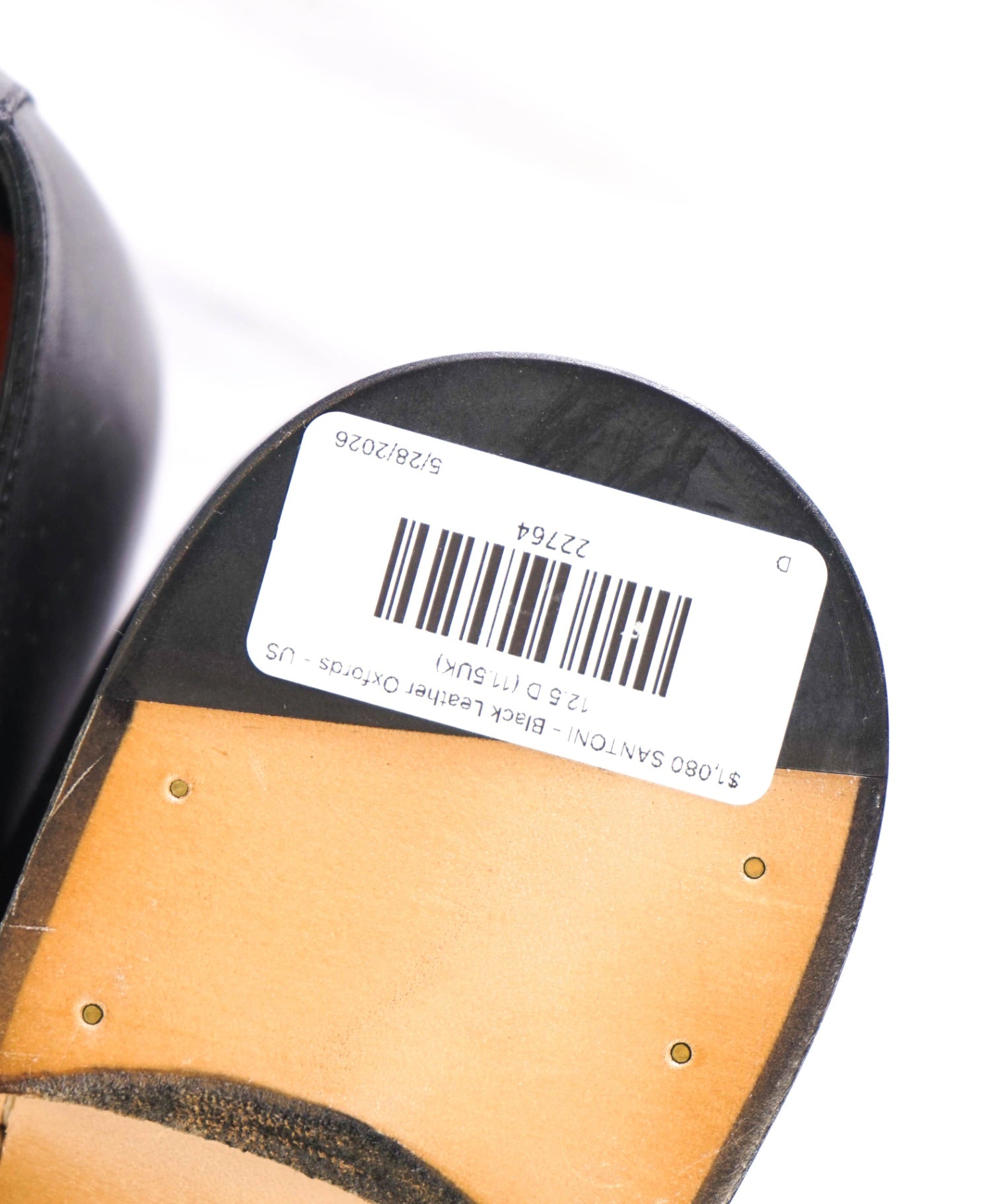 $1,080 SANTONI - Black Leather Venetian Oxfords - US 12.5 D (11.5UK)
