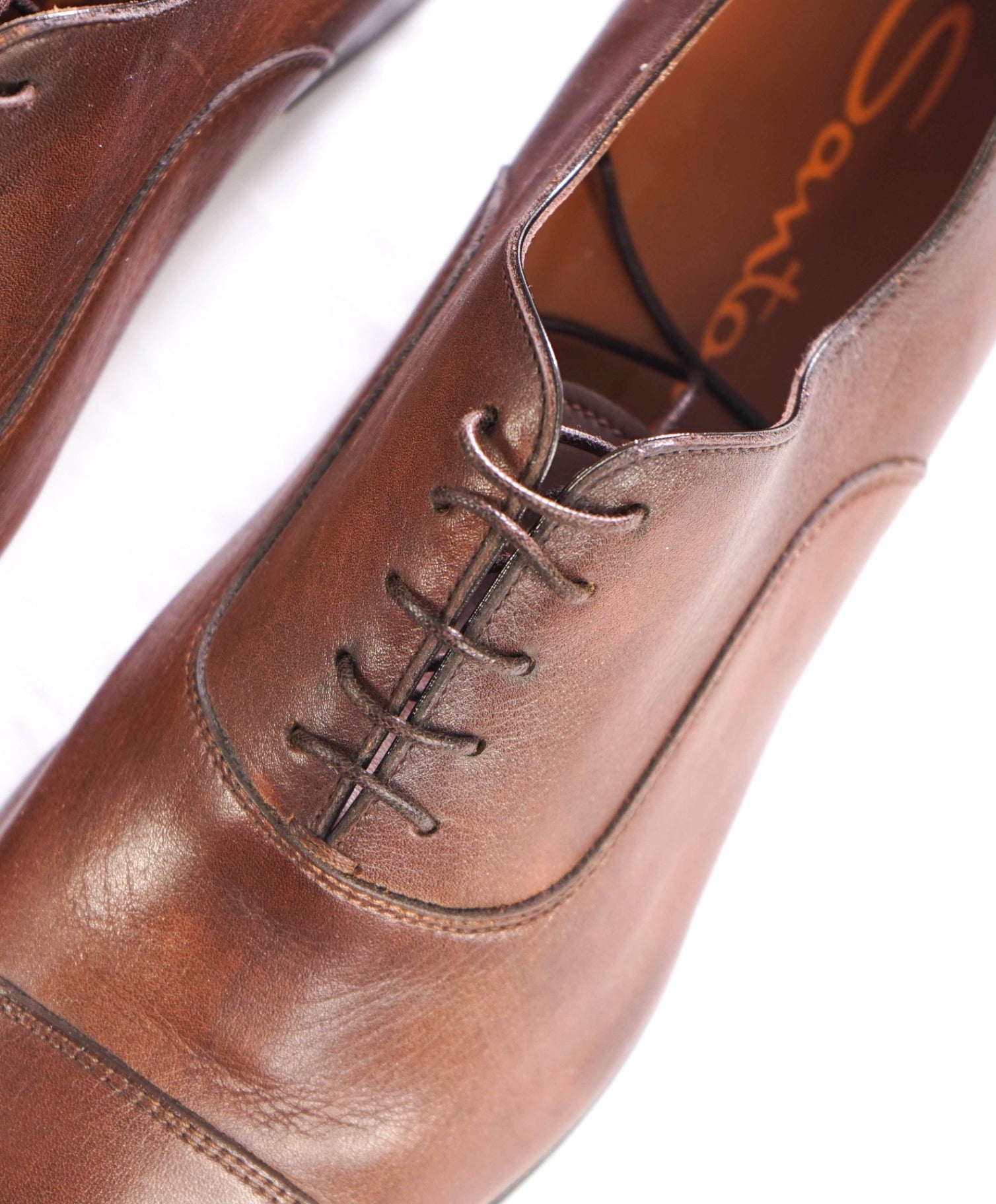 $795 SANTONI - Brown Leather Venetian Oxfords - US 10 (9UK)