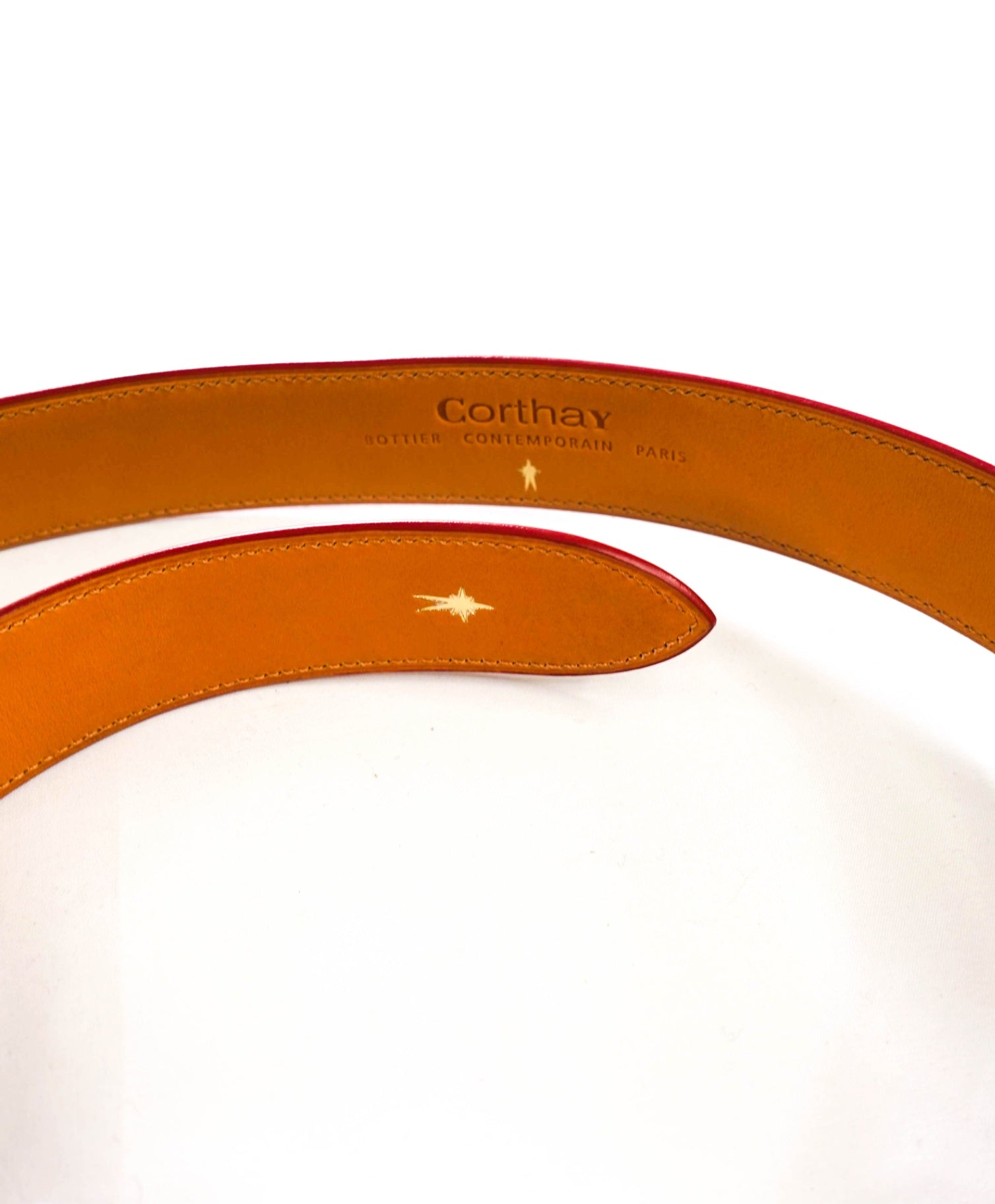 $615 CORTHAY - Black Leather "C" Belt - 42W