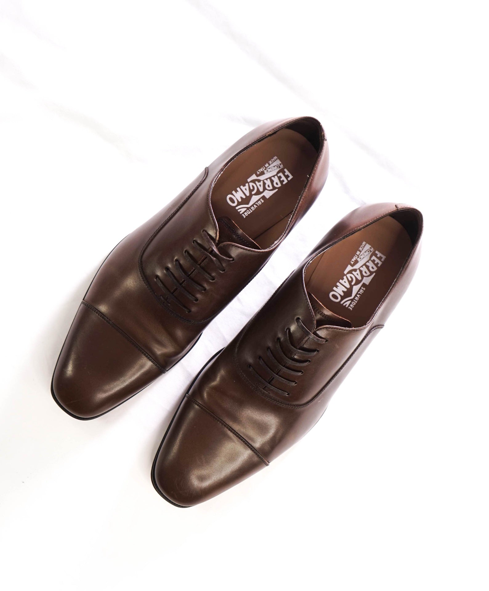 $1,090 FERRAGAMO - Brown Leather "GENOVA" Oxfords - 11.5 EEE