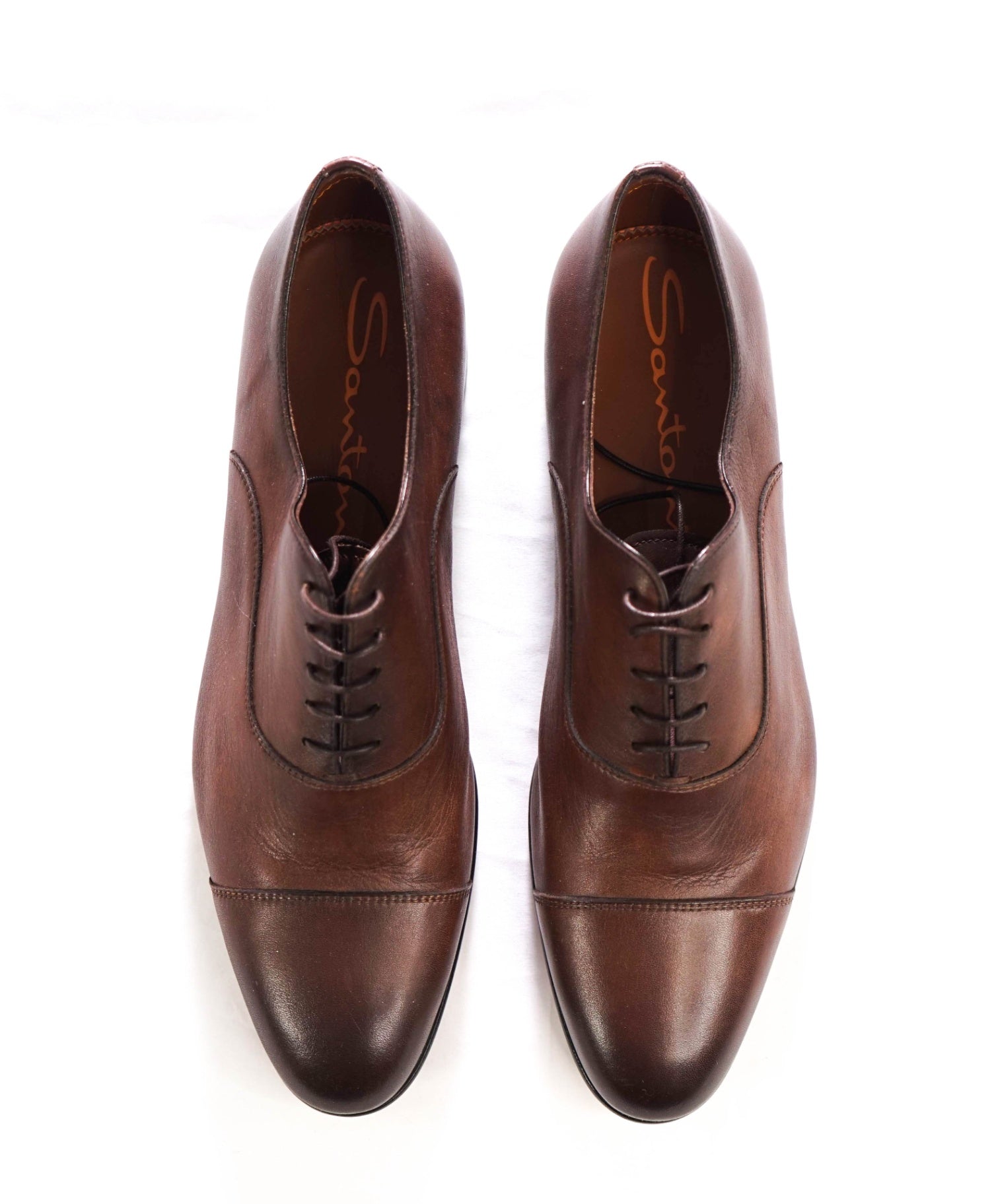 $795 SANTONI - Brown Leather Venetian Oxfords - US 10 (9UK)