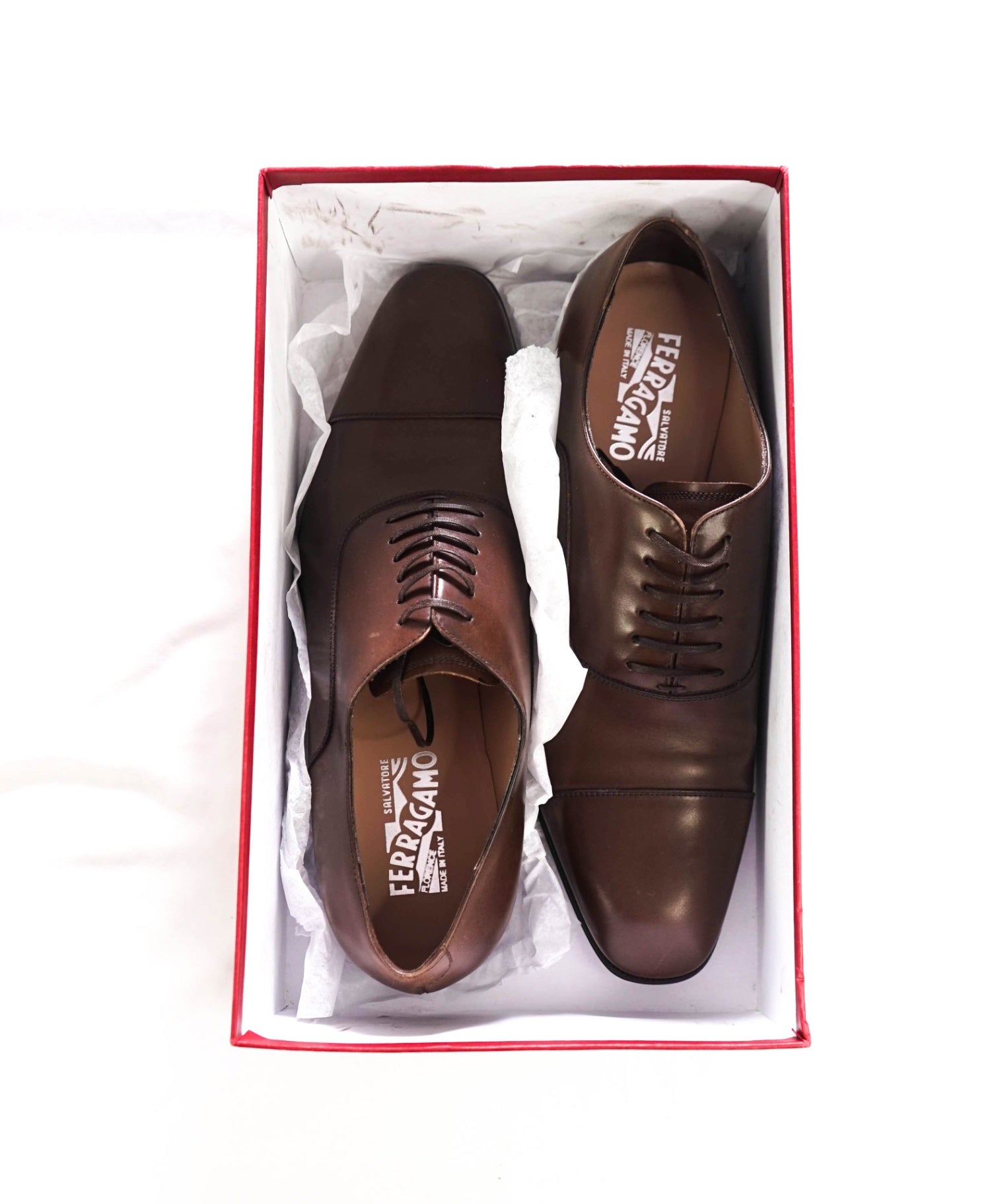 $1,090 FERRAGAMO - Brown Leather "GENOVA" Oxfords - 11.5 EEE
