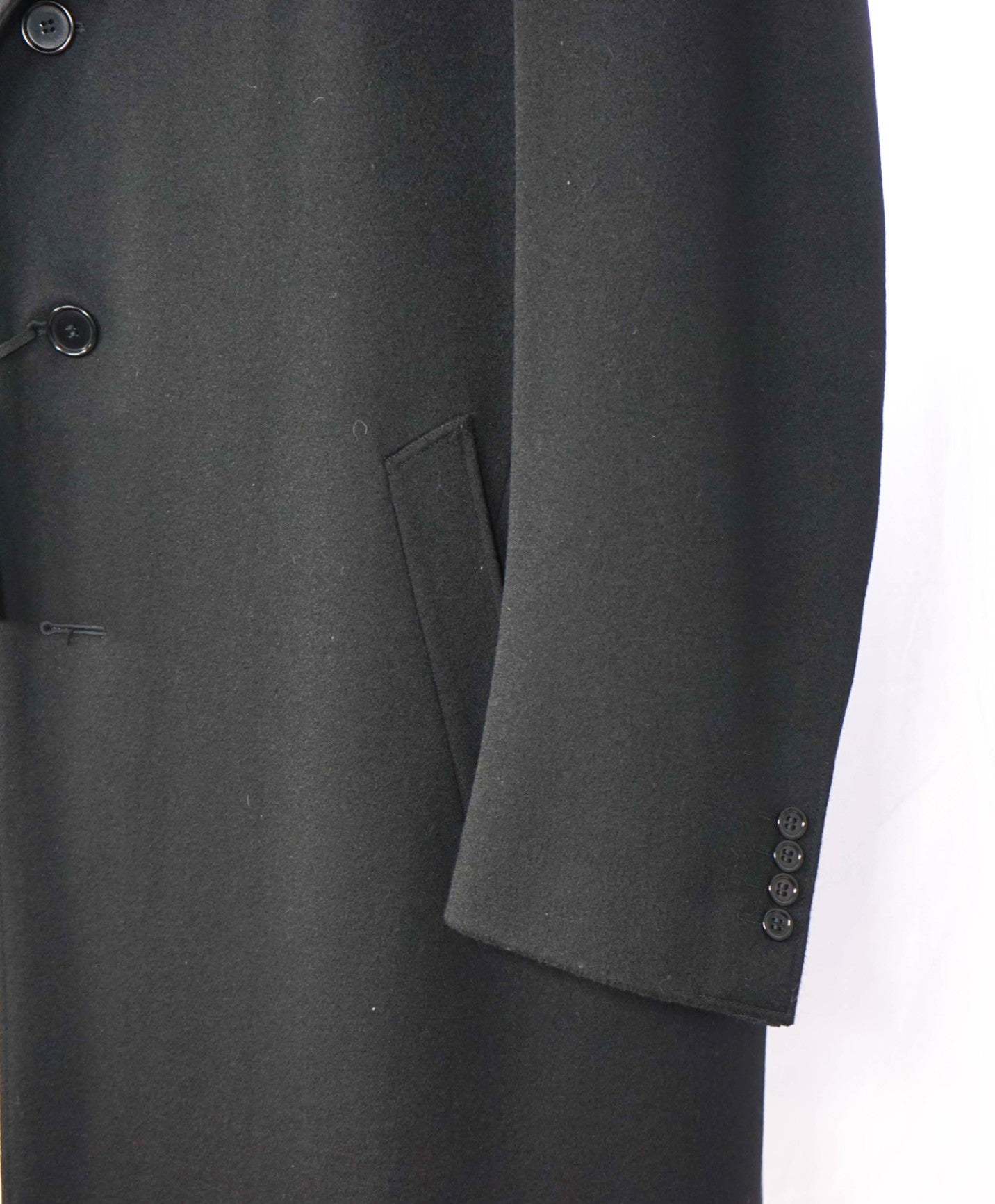 $3,550 CANALI - Solid Black Wool/Cashmere Overcoat - 46R