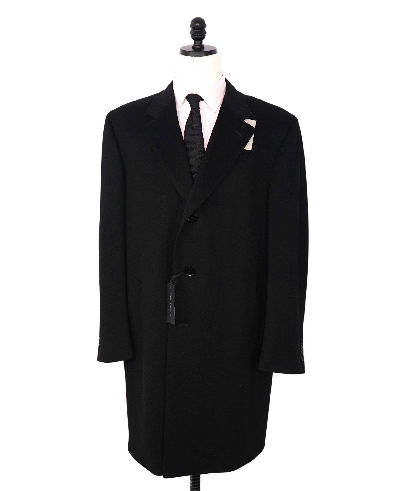 $3,550 CANALI - Solid Black Wool/Cashmere Overcoat - 46R