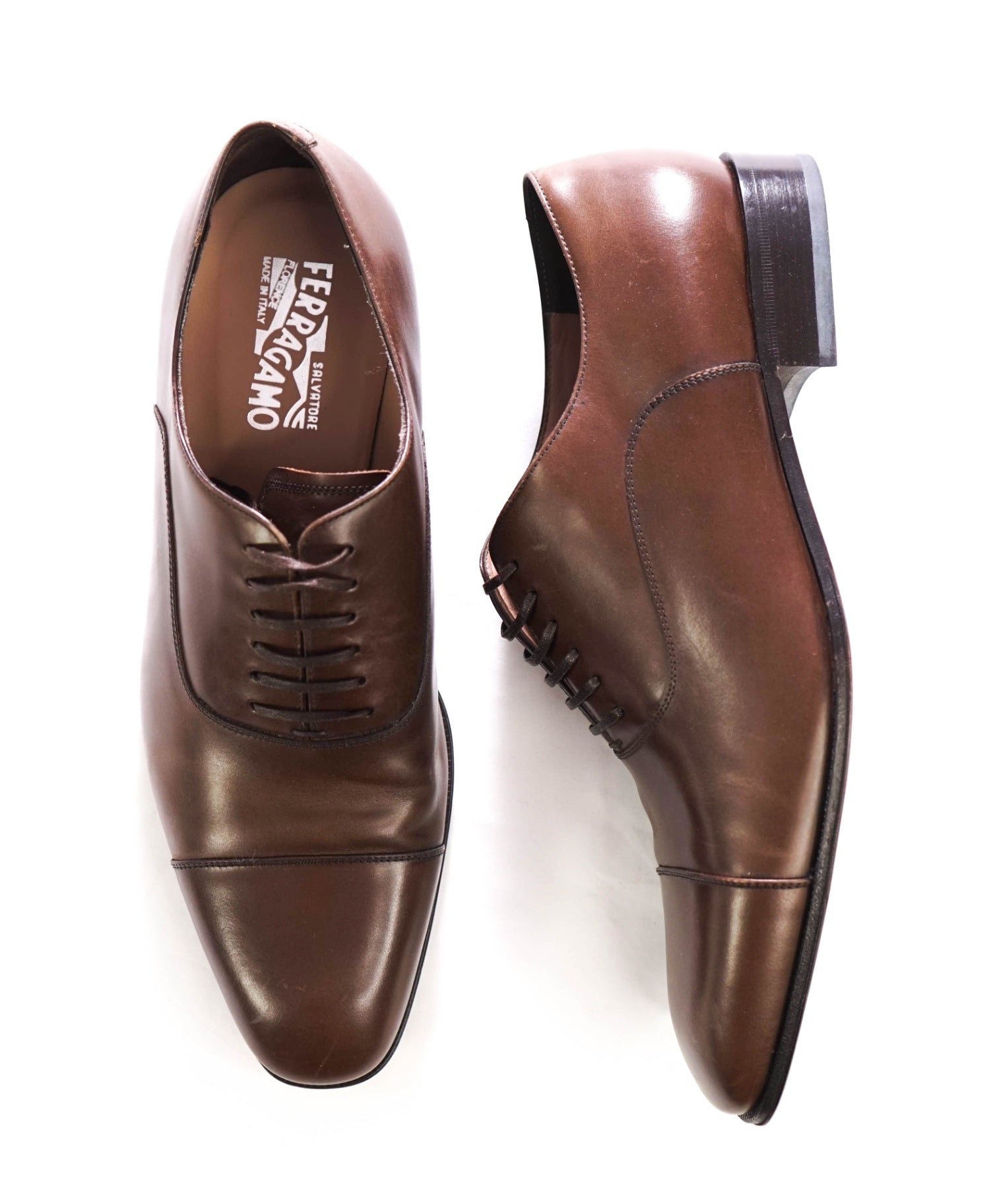 $1,090 FERRAGAMO - Brown Leather "GENOVA" Oxfords - 11.5 EEE