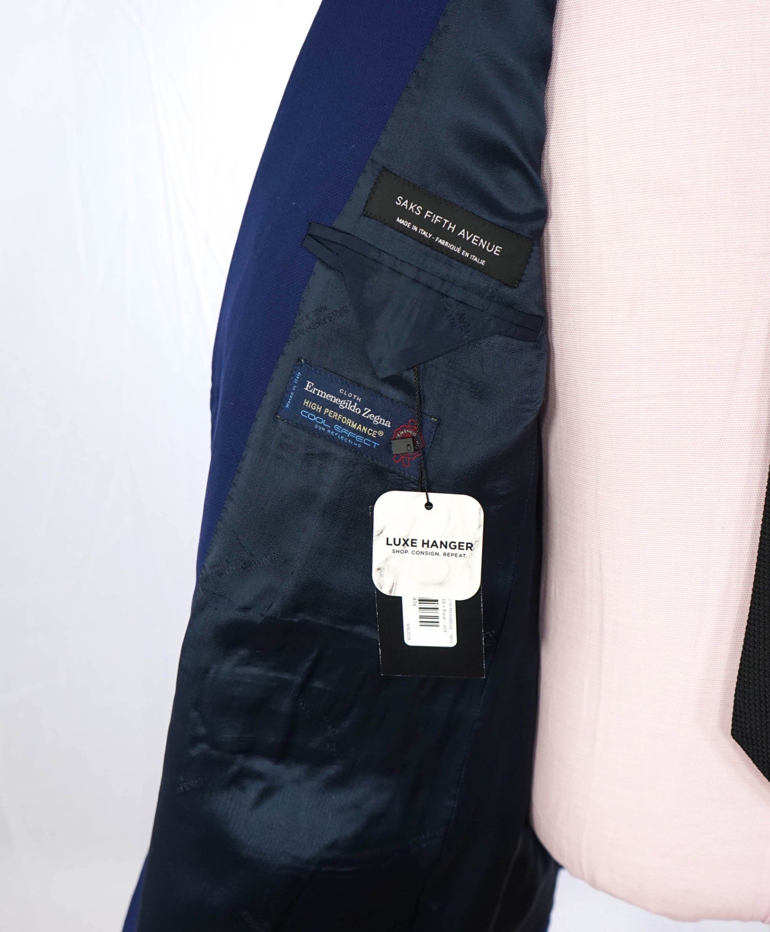 $998 ZEGNA For SFA - Navy Blue Woven Wool/Silk Blazer - 44R