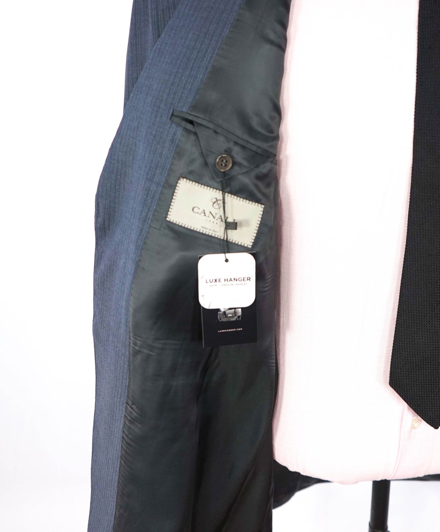 $2,695 CANALI - Gray/Navy Blue Stripe Wool Suit - 46R