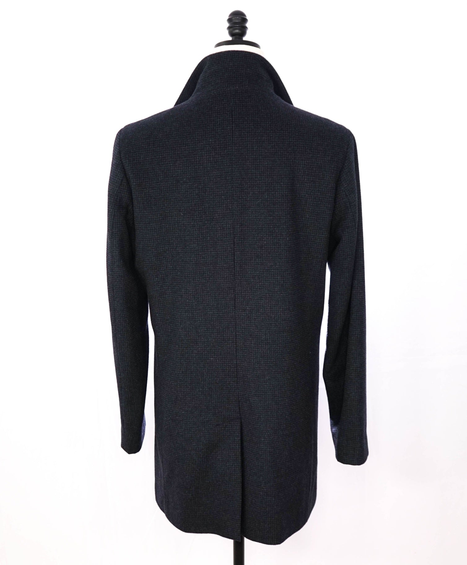 $998 SAKS FIFTH AVENUE - Navy Blue Gingham Wool Overcoat - M
