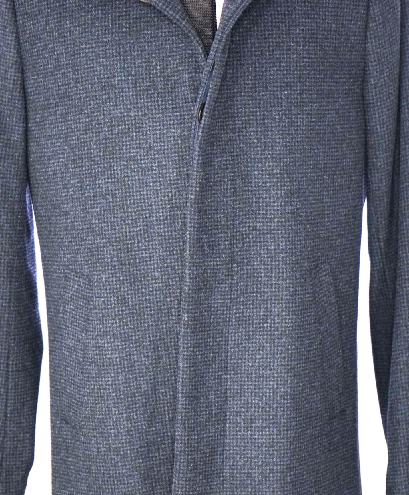 $998 SAKS FIFTH AVENUE - Navy Blue Gingham Wool Overcoat - M