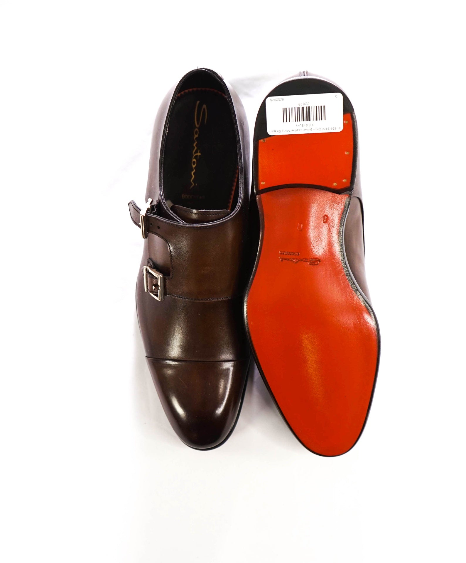 $1,595 SANTONI - Brown Leather "ISAAC" Monk Straps - US 9 (8UK)