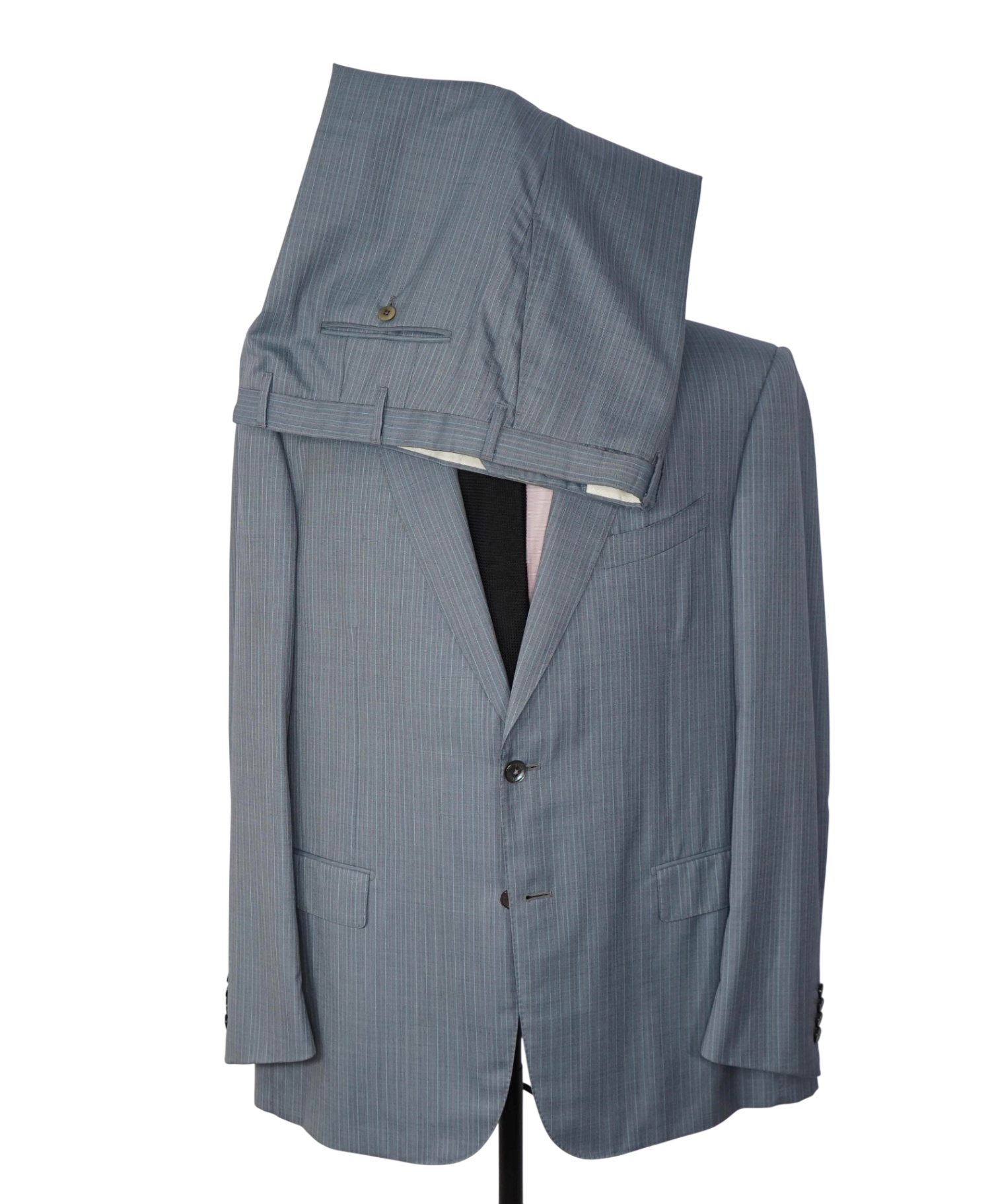 $6,900 ZILLI PARIS - Light Blue Stripe Wool/Silk Suit - 46R