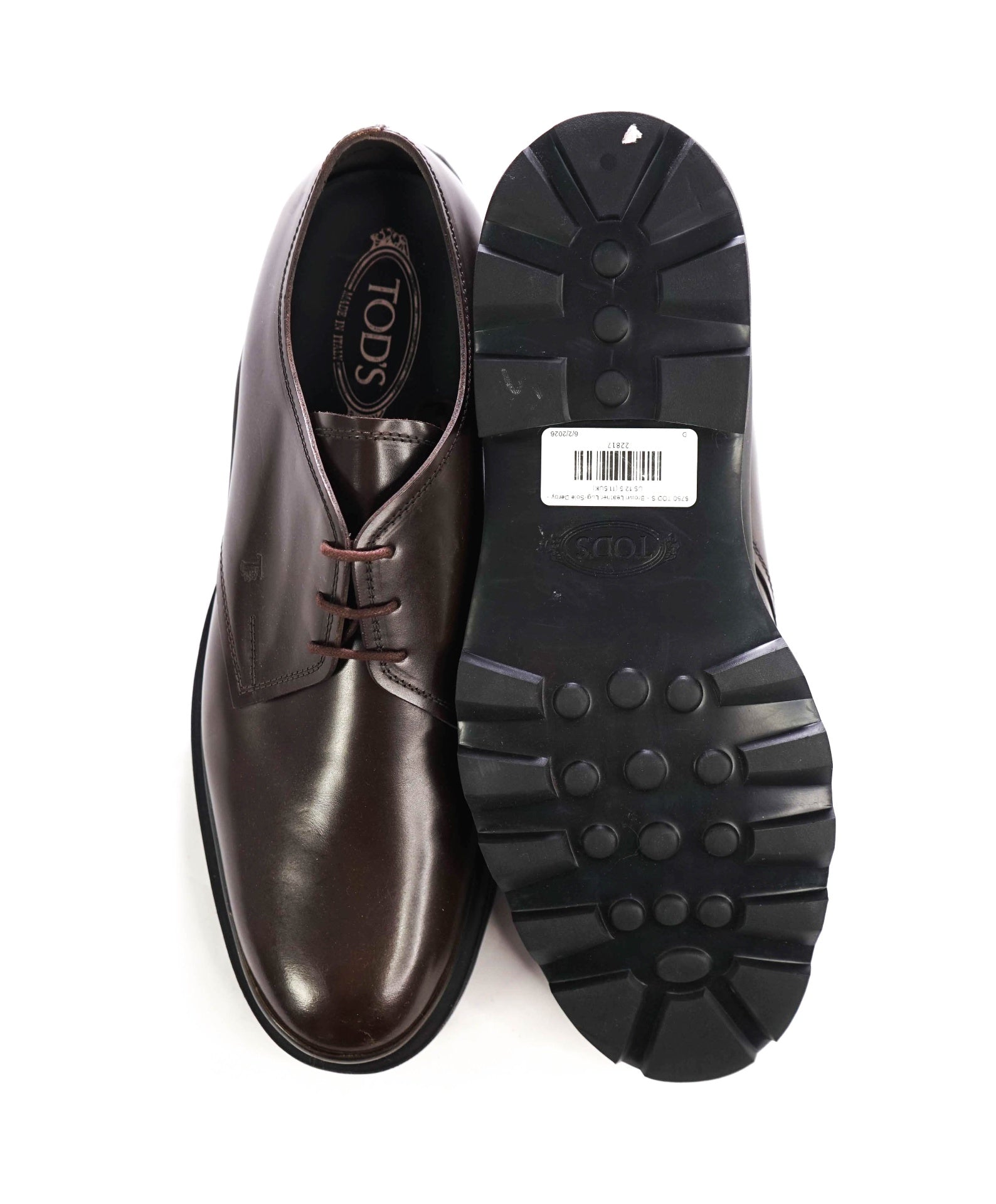 $750 TOD'S - Brown Leather Lug-Sole Derby - US 12.5 (11.5UK)