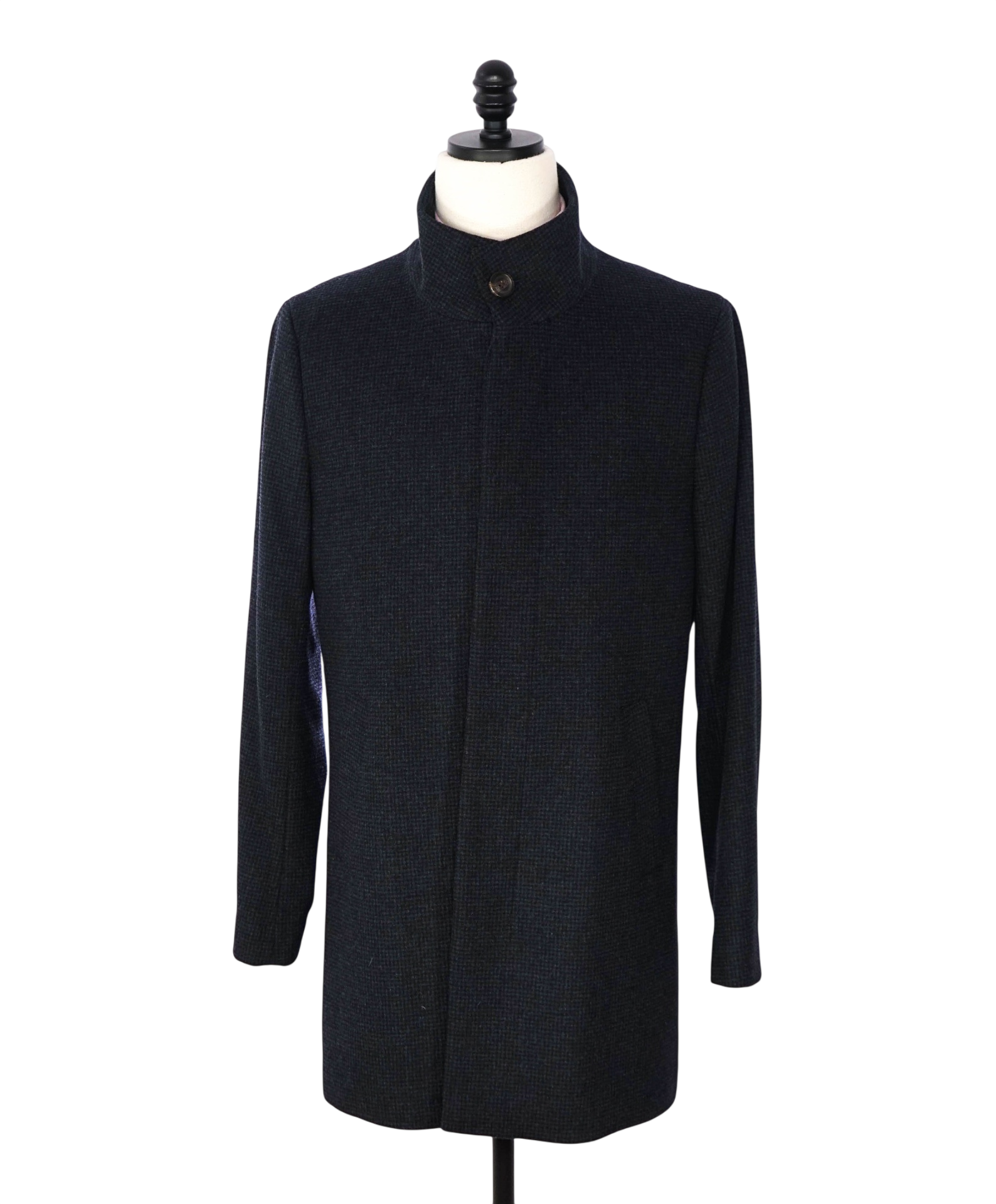 $998 SAKS FIFTH AVENUE - Navy Blue Gingham Wool Overcoat - M