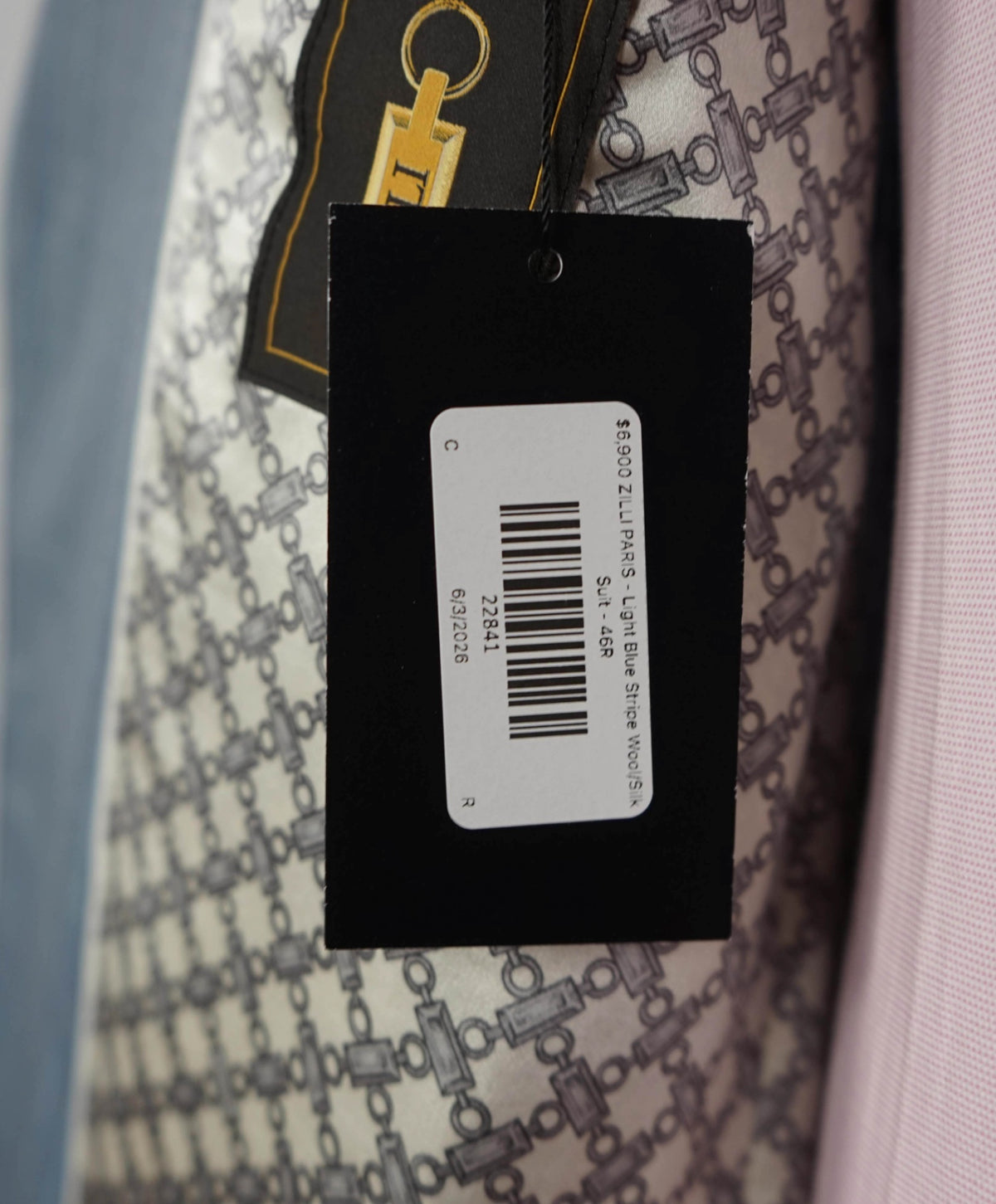 $6,900 ZILLI PARIS - Light Blue Stripe Wool/Silk Suit - 46R