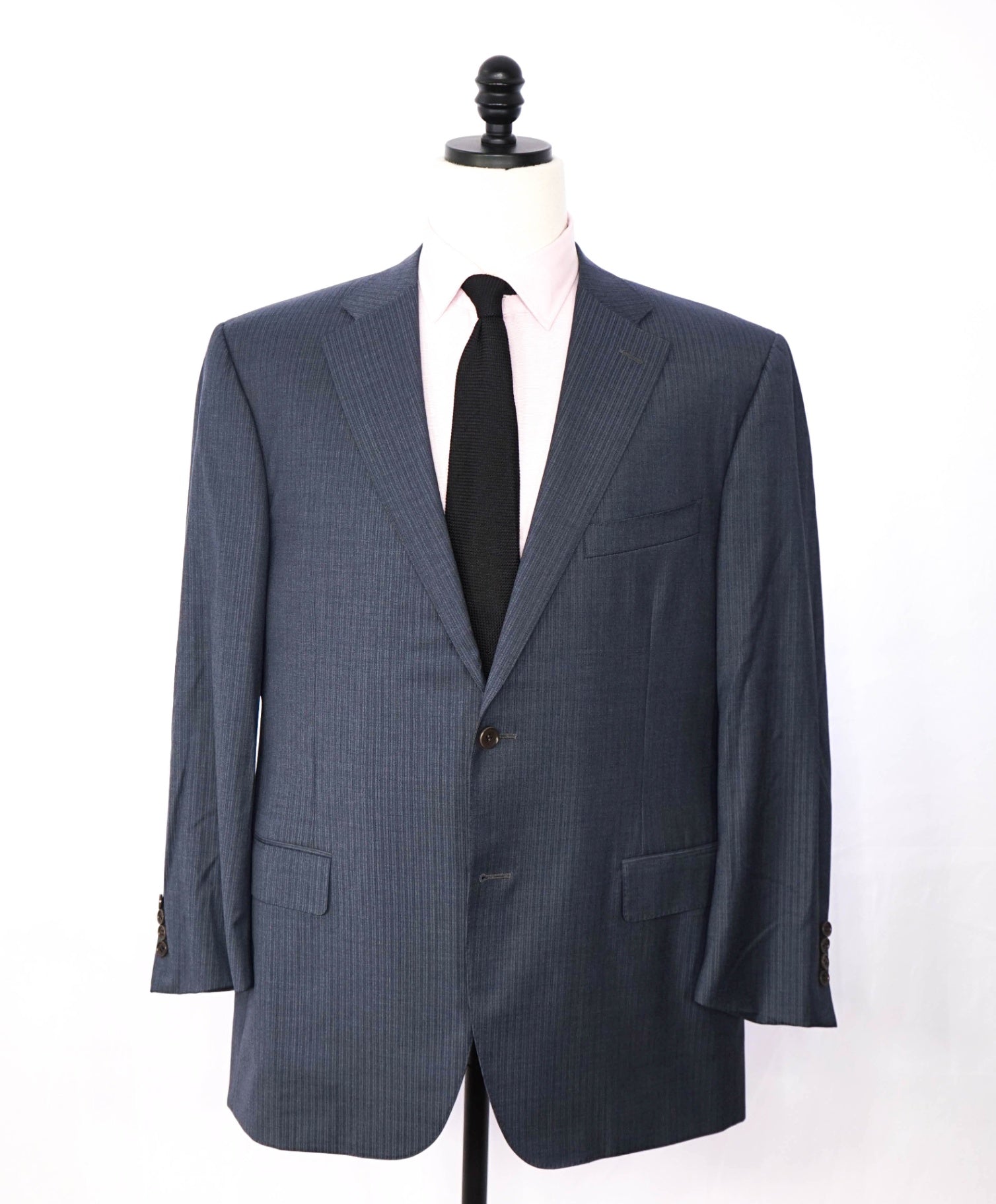 $2,695 CANALI - Gray/Navy Blue Stripe Wool Suit - 46R
