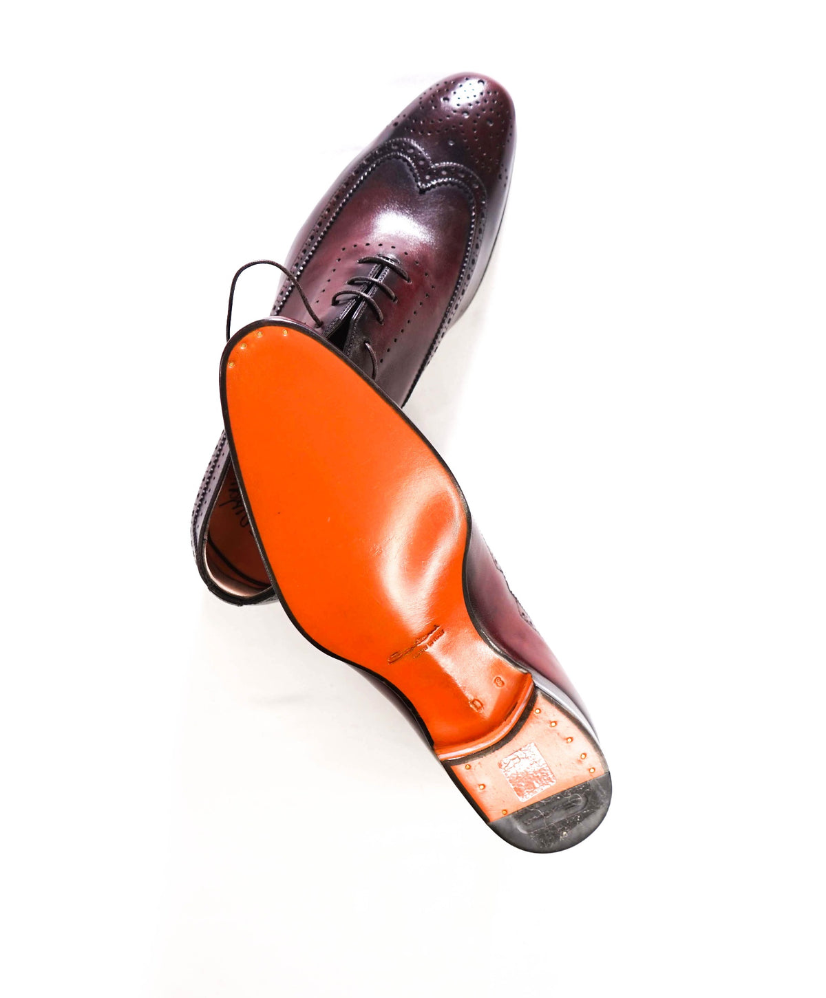 $1,295 SANTONI - Burgundy Leather Wingtip Oxfords - US 9 (8UK)
