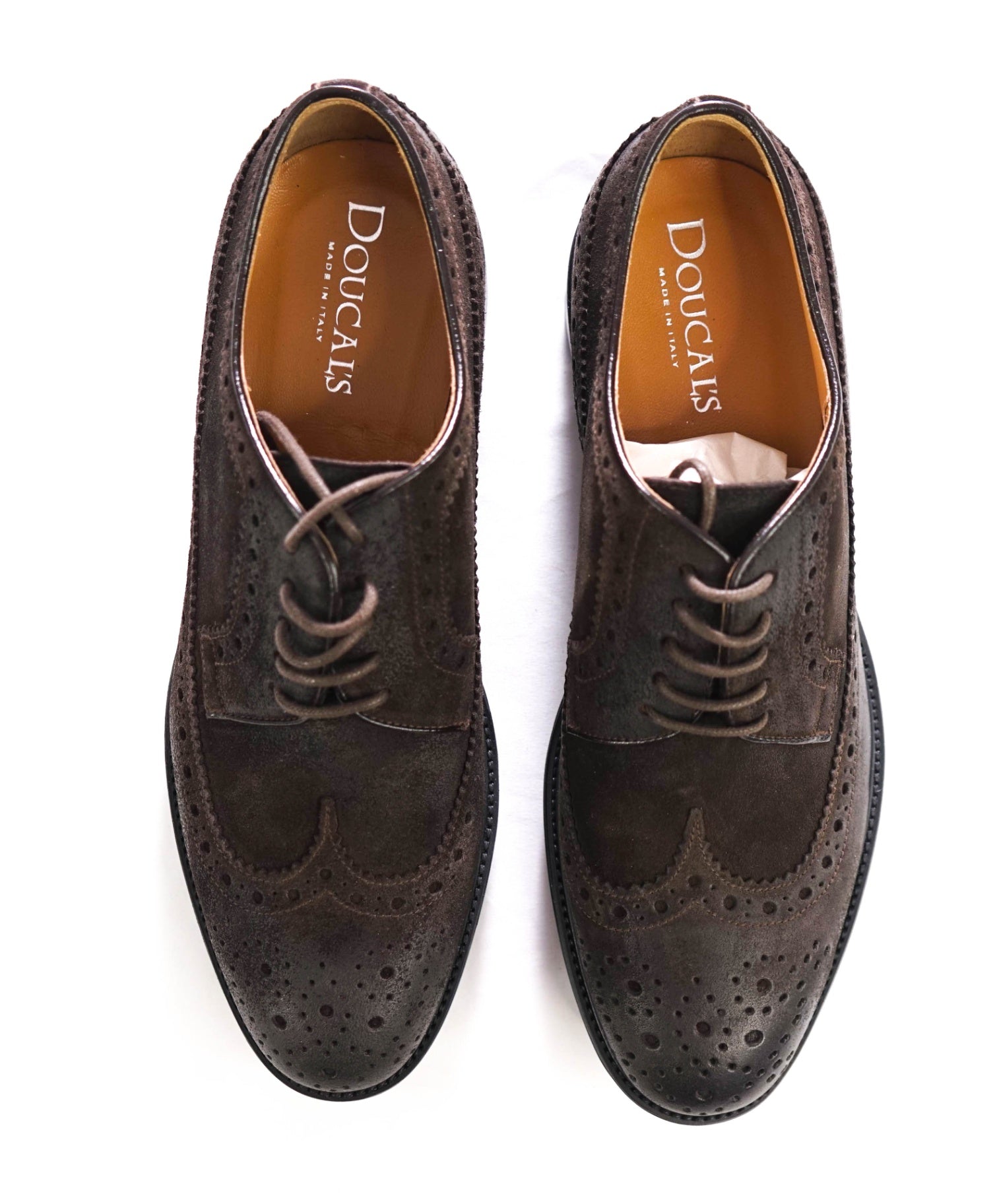 $595 DOUCAL'S - Brown Distressed Suede Wingtip Derby - US 7 (40EU)