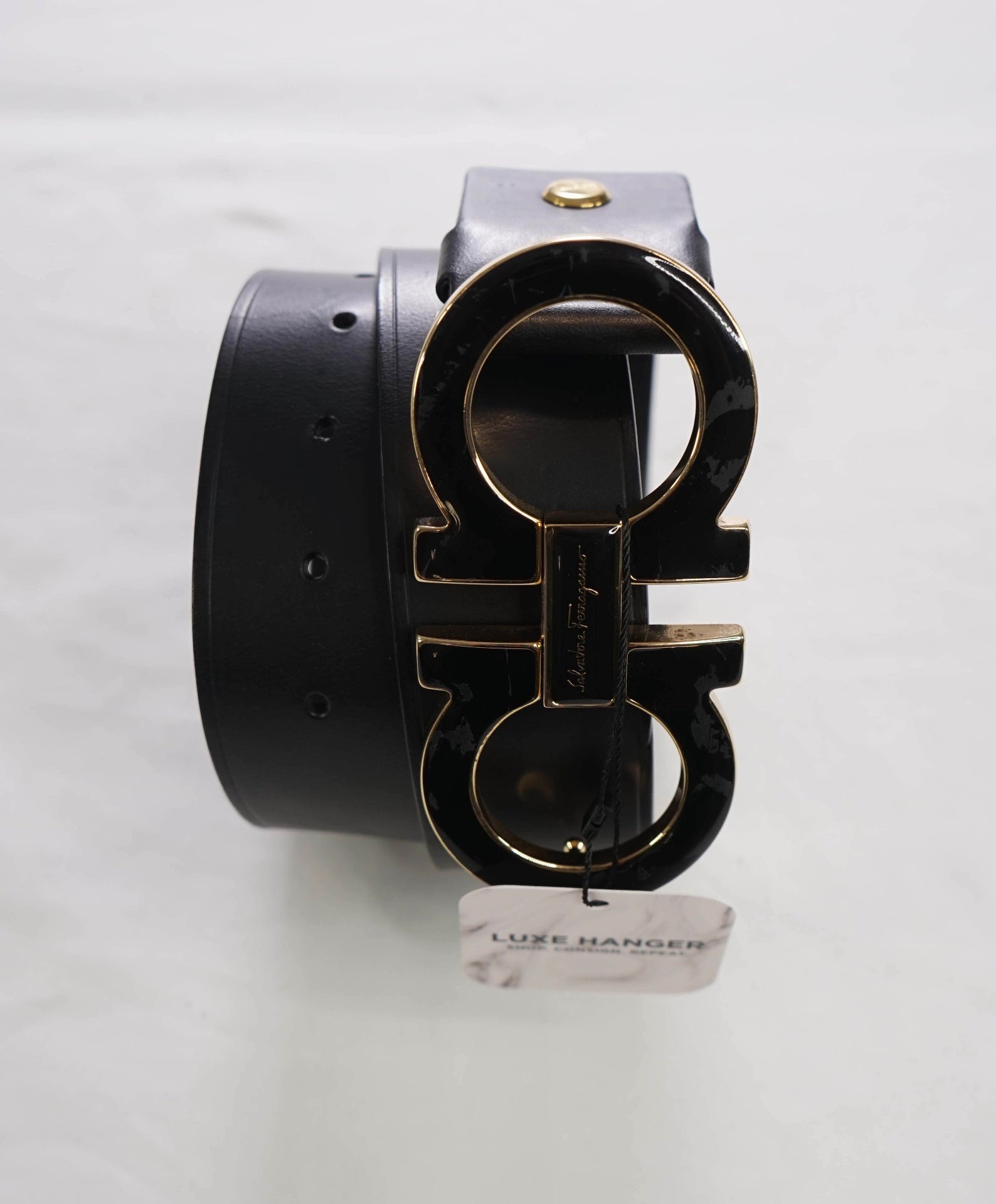 $575 FERRAGAMO - Black Leather Wide Belt - 36W