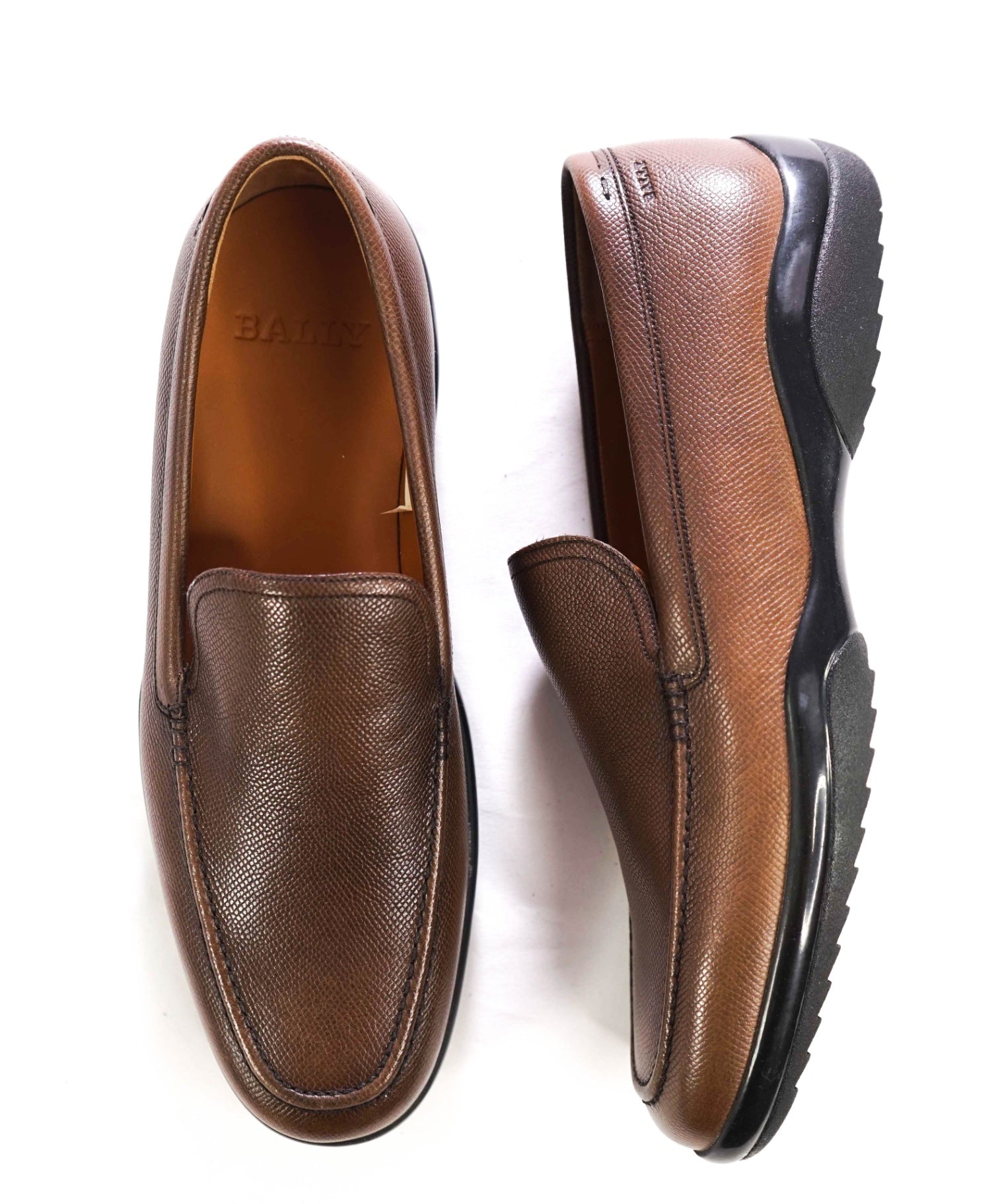 $525 BALLY - Brown Pebble Leather "MILS-1" Loafers - US 8 (7UK)