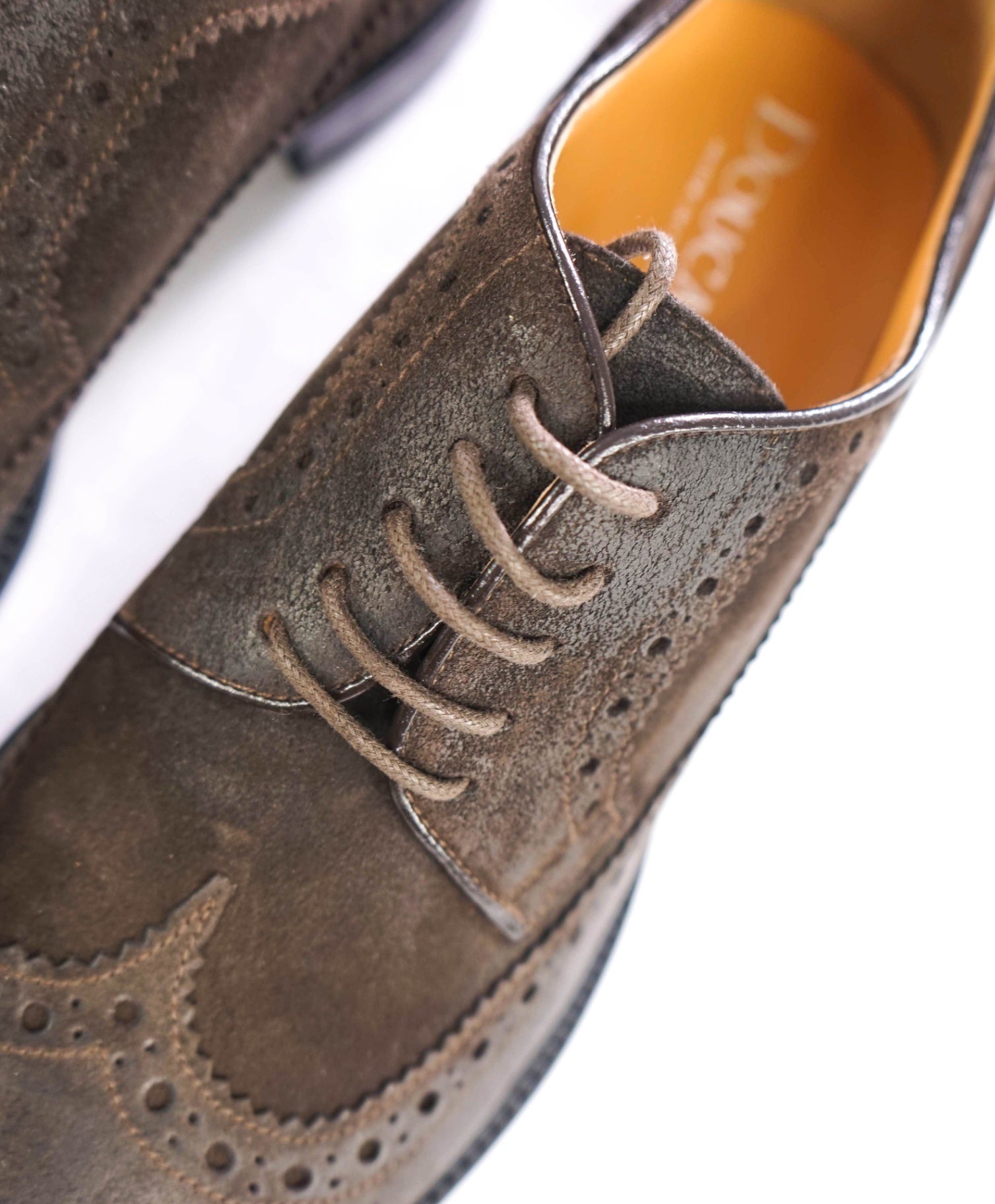 $595 DOUCAL'S - Brown Distressed Suede Wingtip Derby - US 7 (40EU)